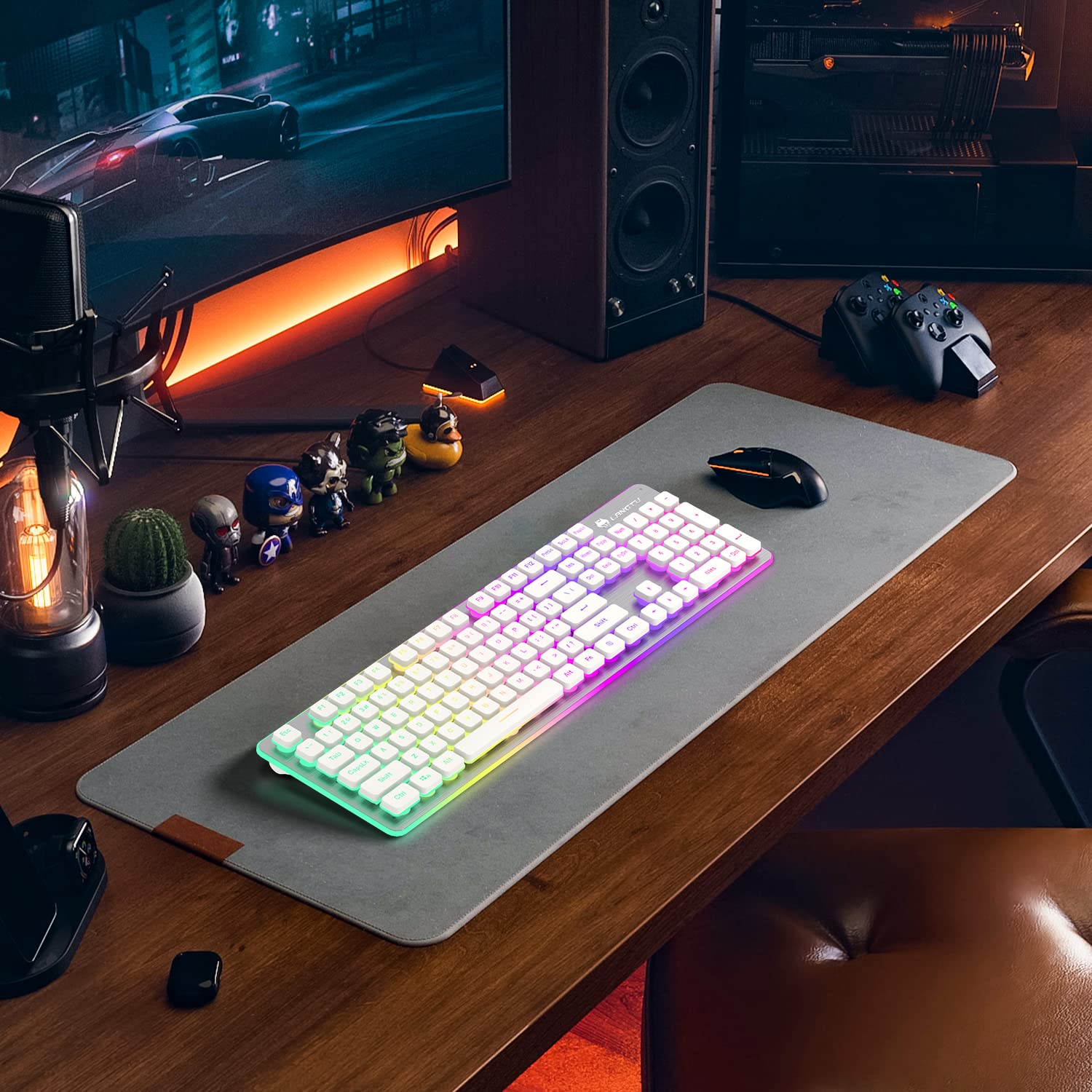 Langtu W1 Wireless Gaming Keyboard, Rechargeable 24G Rainbow Backlit Led Keyboard With Metal Panel, 104 Keys Wireless Computer K