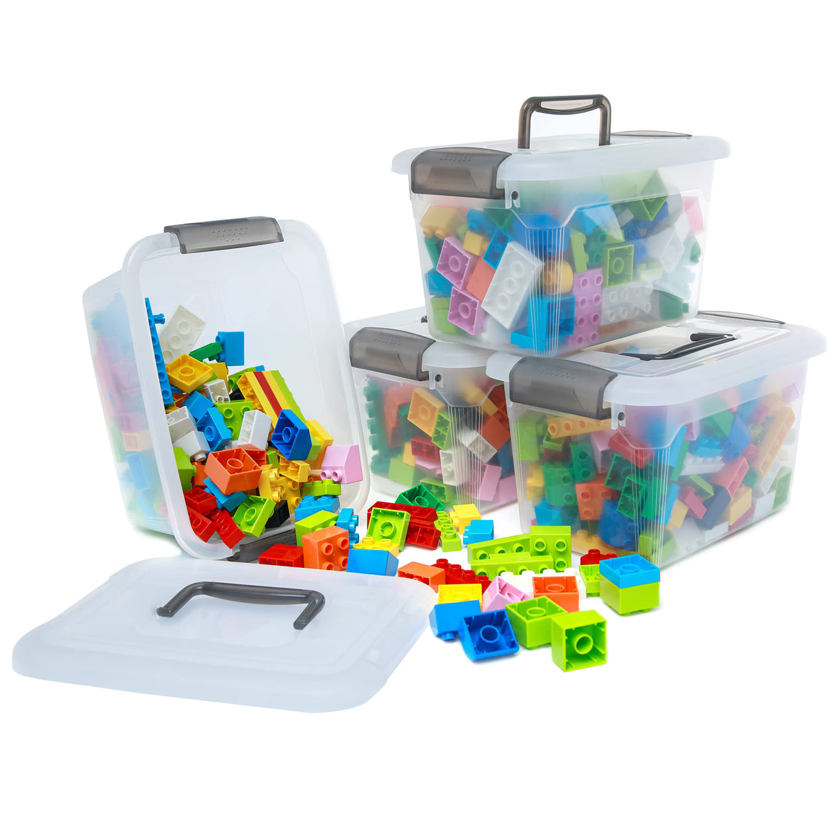 Citylife 4 Packs 5.3 Qt Storage Bins With Lids Clear Plastic Bins With Grey Handle Stackable Storage Containers For Organizing