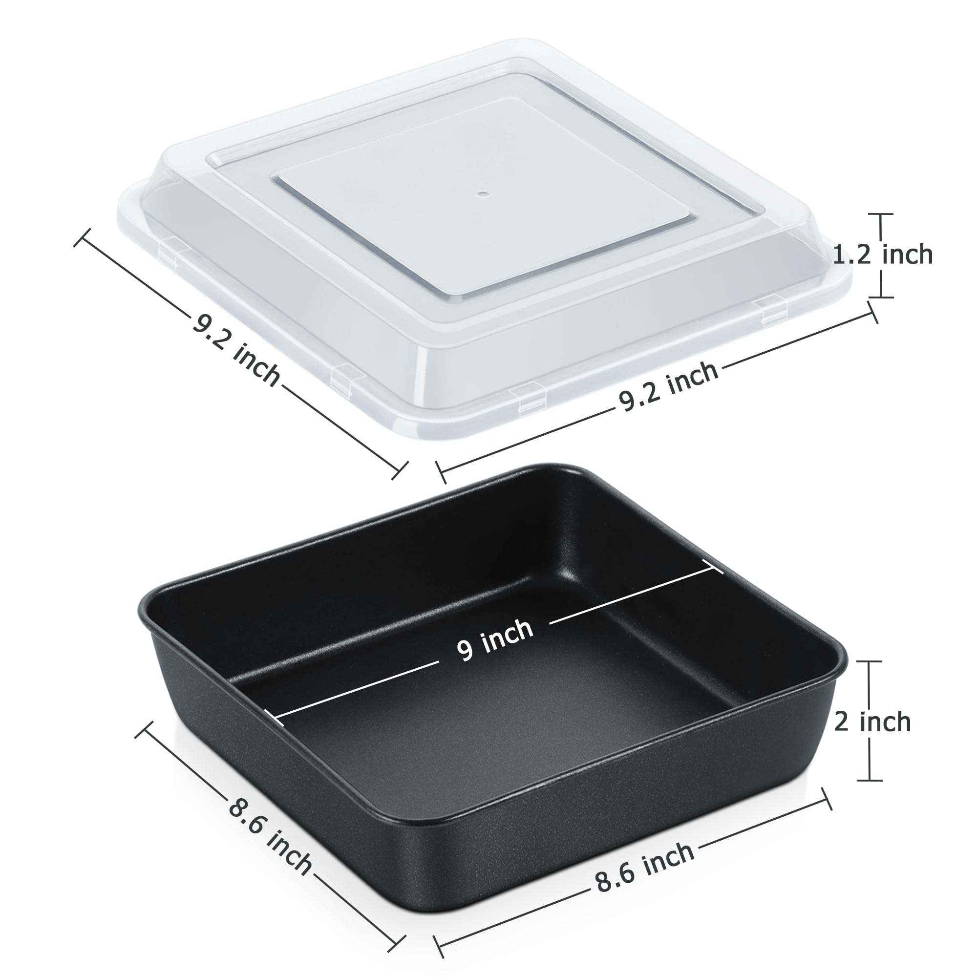 9X9 Inch Square Baking Pan With Lid Set, E-Far Nonstick Square Cake Pans Metal Bakeware For Oven Cooking Lasagna Brownies, Stain