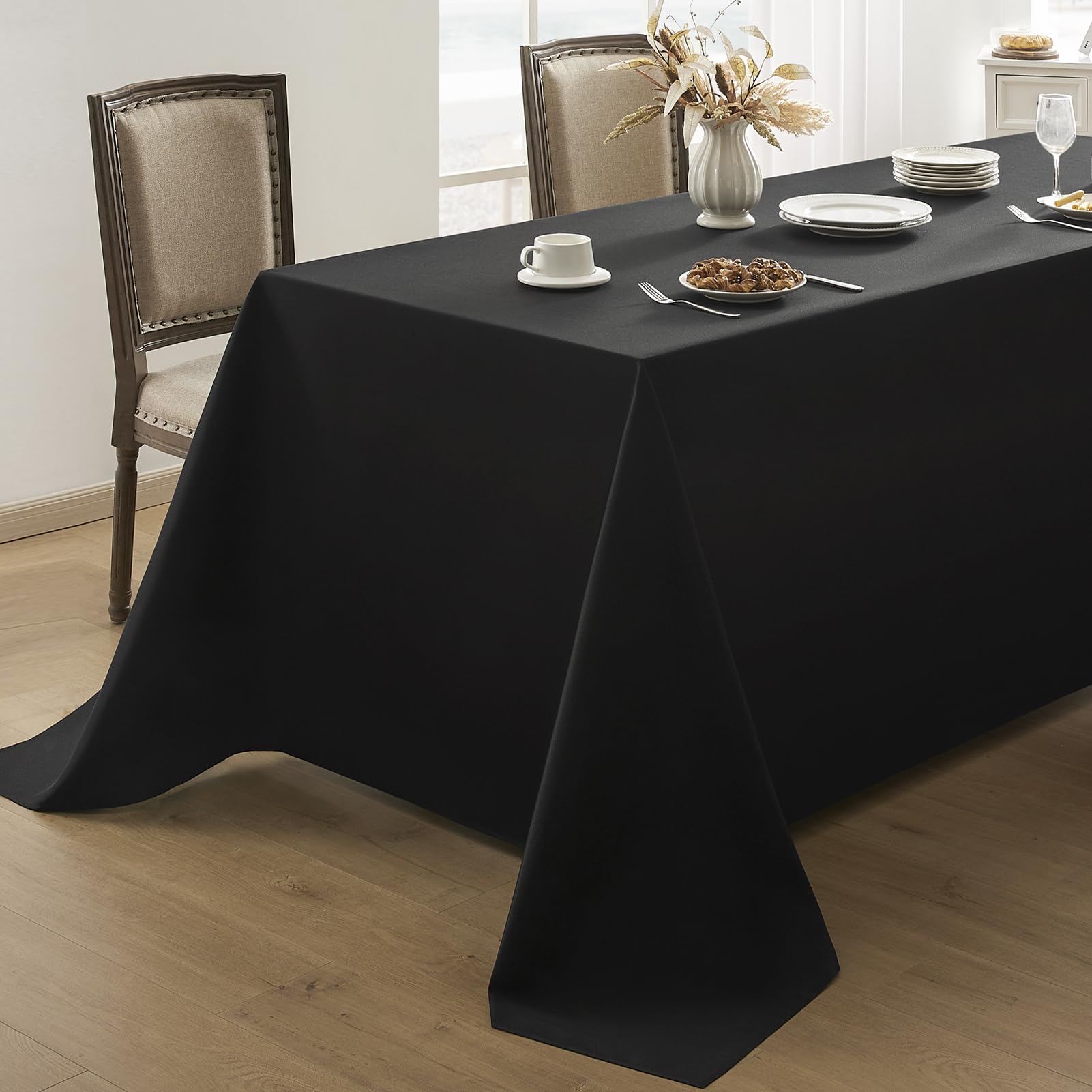 Aocoz Rectangular Tablecloths 90X132 Inch 2 Pack Black Polyester Table Cloths For Dining Table Banquets Buffet Parties And Weddi