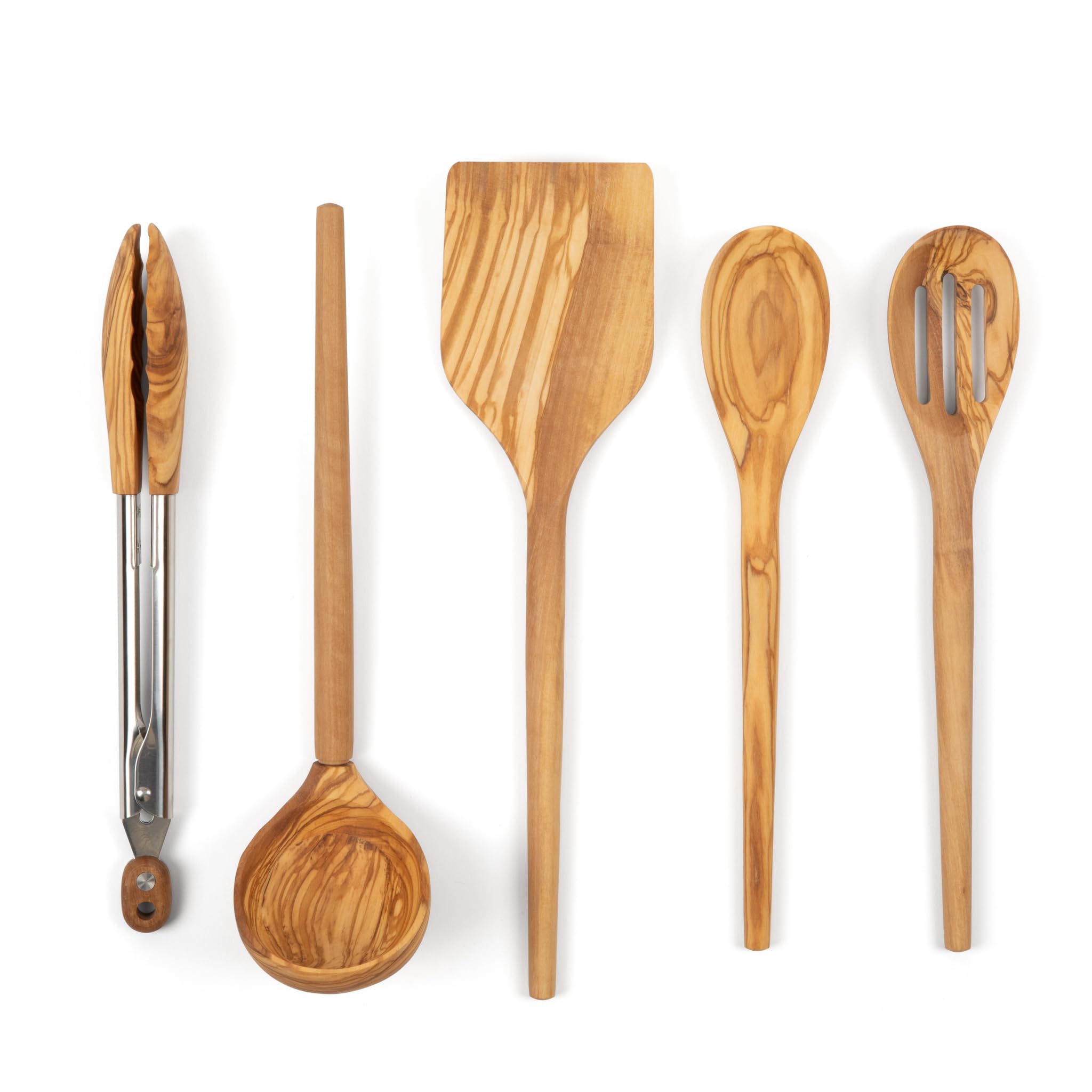 Salt & York Olive Wood Wooden Cooking Utensils, 5Pc Kitchen Utensil Set