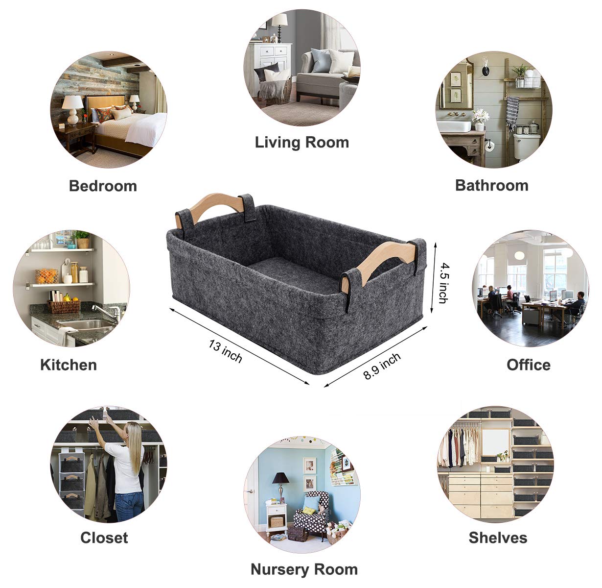 Collapsible Storage Basket Medium Rectangle Felt Fabric Baskets Storage Bins Organizer for Underwear Socks Bra Towel Toiletry Baby Products Storage Basket Light Gray