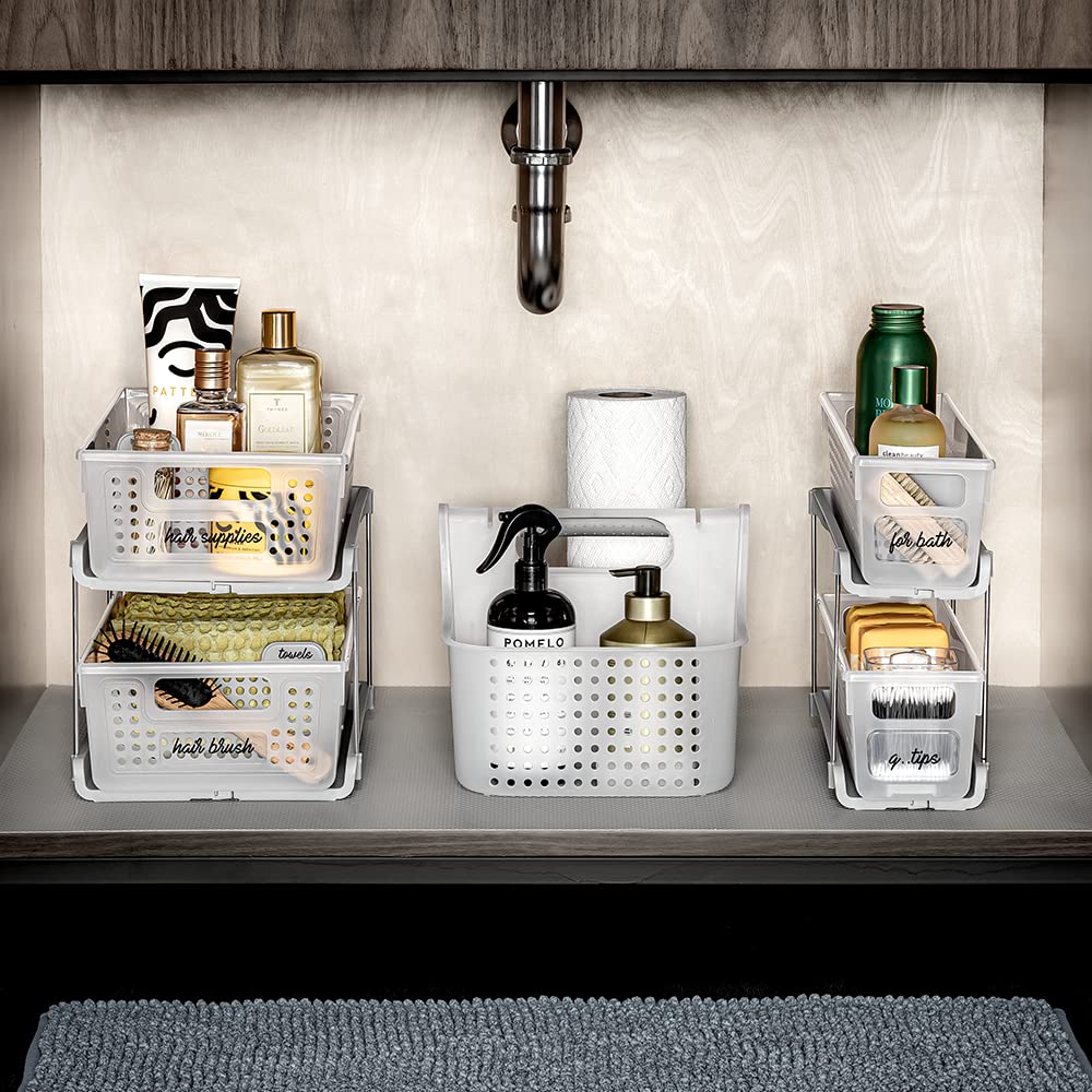 Madesmart Premium Antimicrobial 2-Tier Mini Organizer Multi-Purpose Slide-Out Storage With Handles And Dividers For Home And Bat