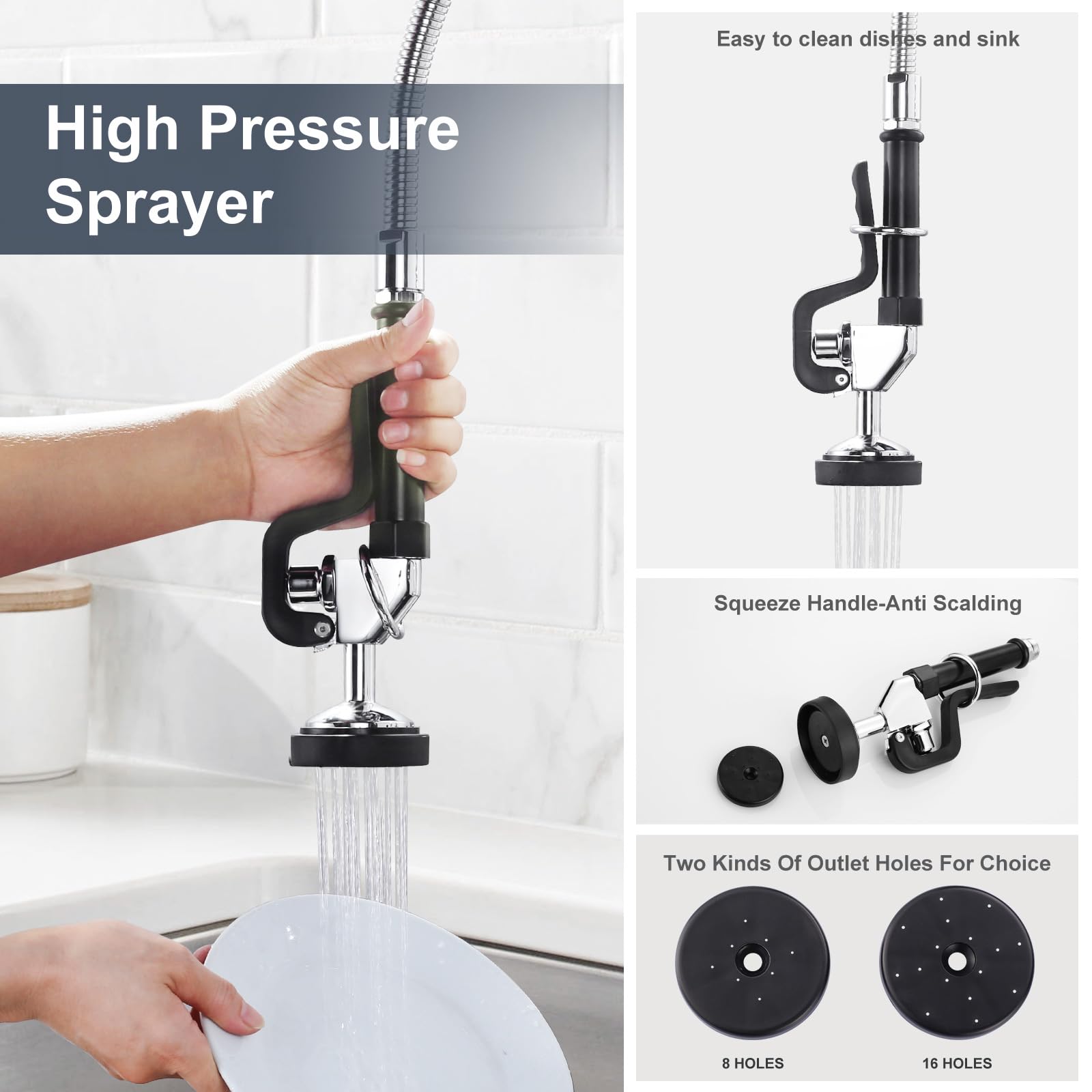 Iviga Single Hole 27'' Height Commercial Kitchen Faucet Deck Mount With Pre-Rinse Sprayer, Commercial Sink Faucet With 10'' Add-