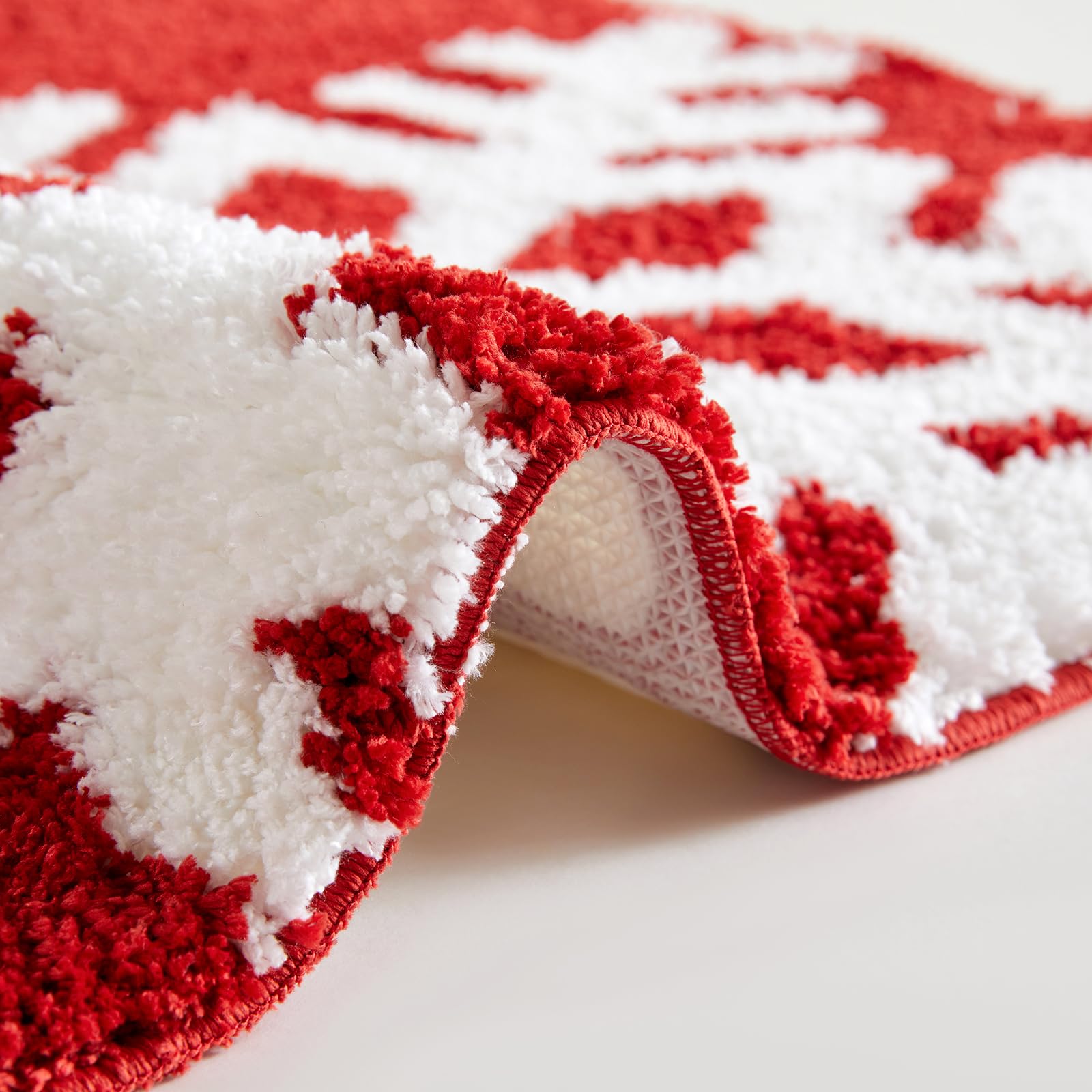 Estmy Red Snowflake Joy Christmas Round Bathroom Rugs 2Ft Winter Themed Xmas Festive Decorations, Absorbent Shaggy Modern Cute H