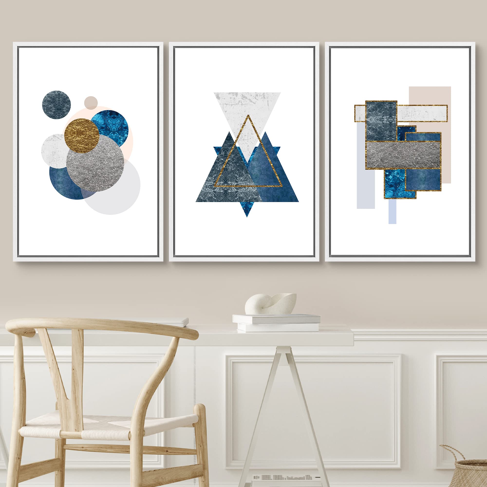 Signwin 3 Piece Framed Canvas Wall Art Abstract Geometry Canvas Prints Home Artwork Decoration For Living Room,Bedroom - 16''X24