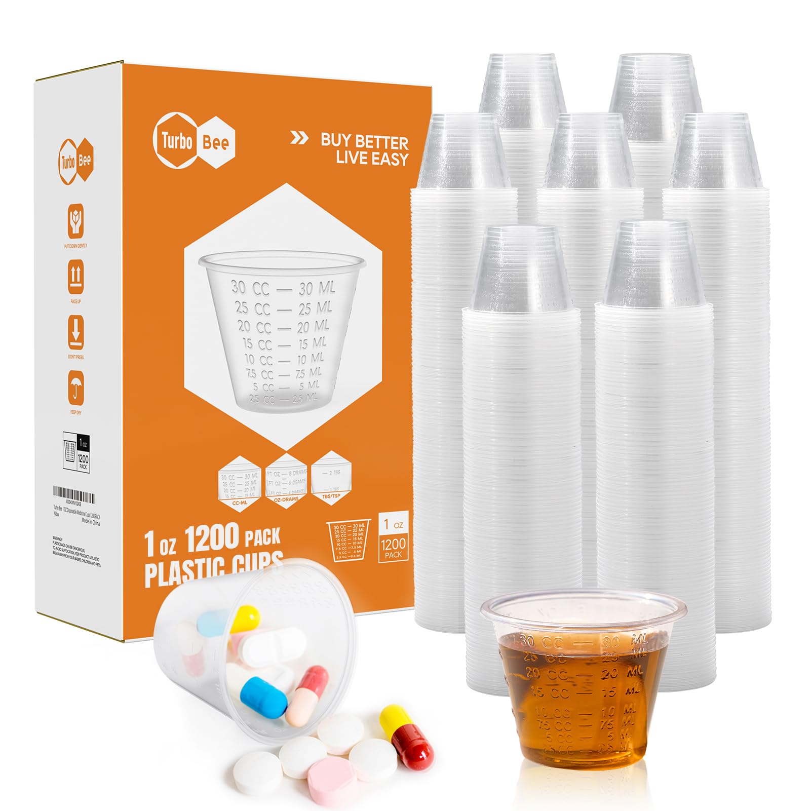Turbo Bee 1oz Disposable Medicine Cups (30 ml), 1200 Pack, Small Clear Cups