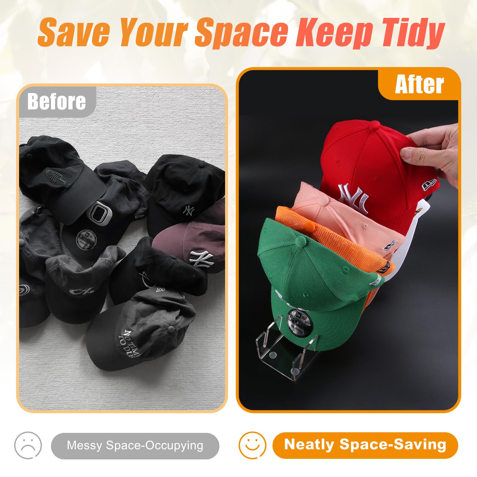 Sloworld Hat Stand For Baseball Caps, 2 Pcs No Install Acrylic Hat Organizer For 14 Baseball Caps, Hat Racks For Baseball Caps D