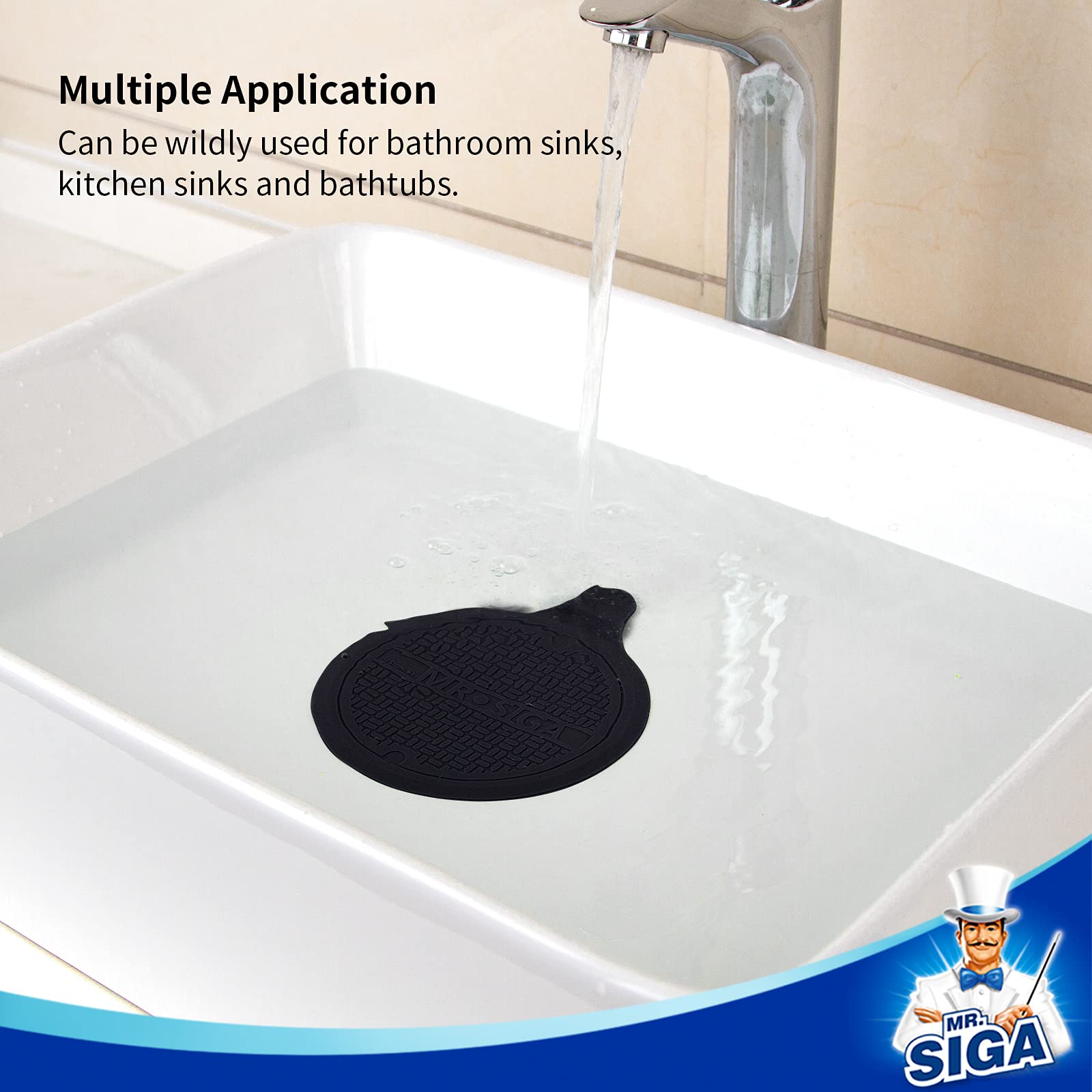 Mrsiga Silicone Bathtub Stopper, Drain Stopper For Shower, Sink, 51 Diameter, Black, 3 Pack