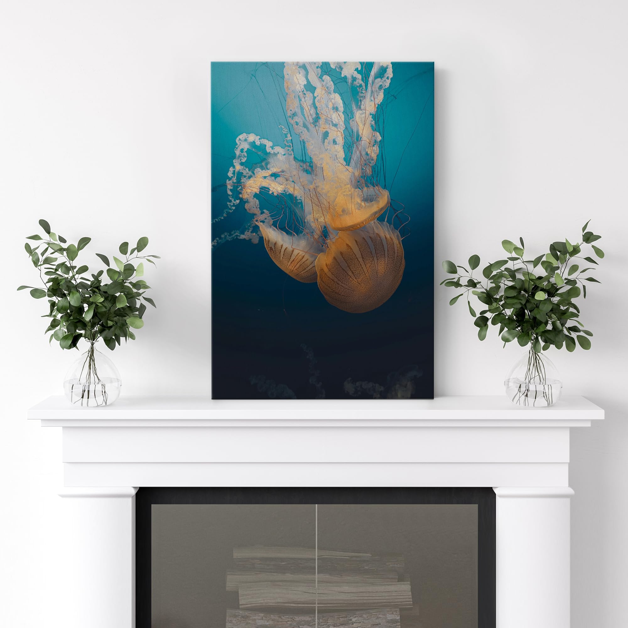 Wall26 Canvas Print Wall Art Jellyfish Floating In Deep Blue Ocean Animals Photography Realism Rustic Scenic Landscape Wildernes