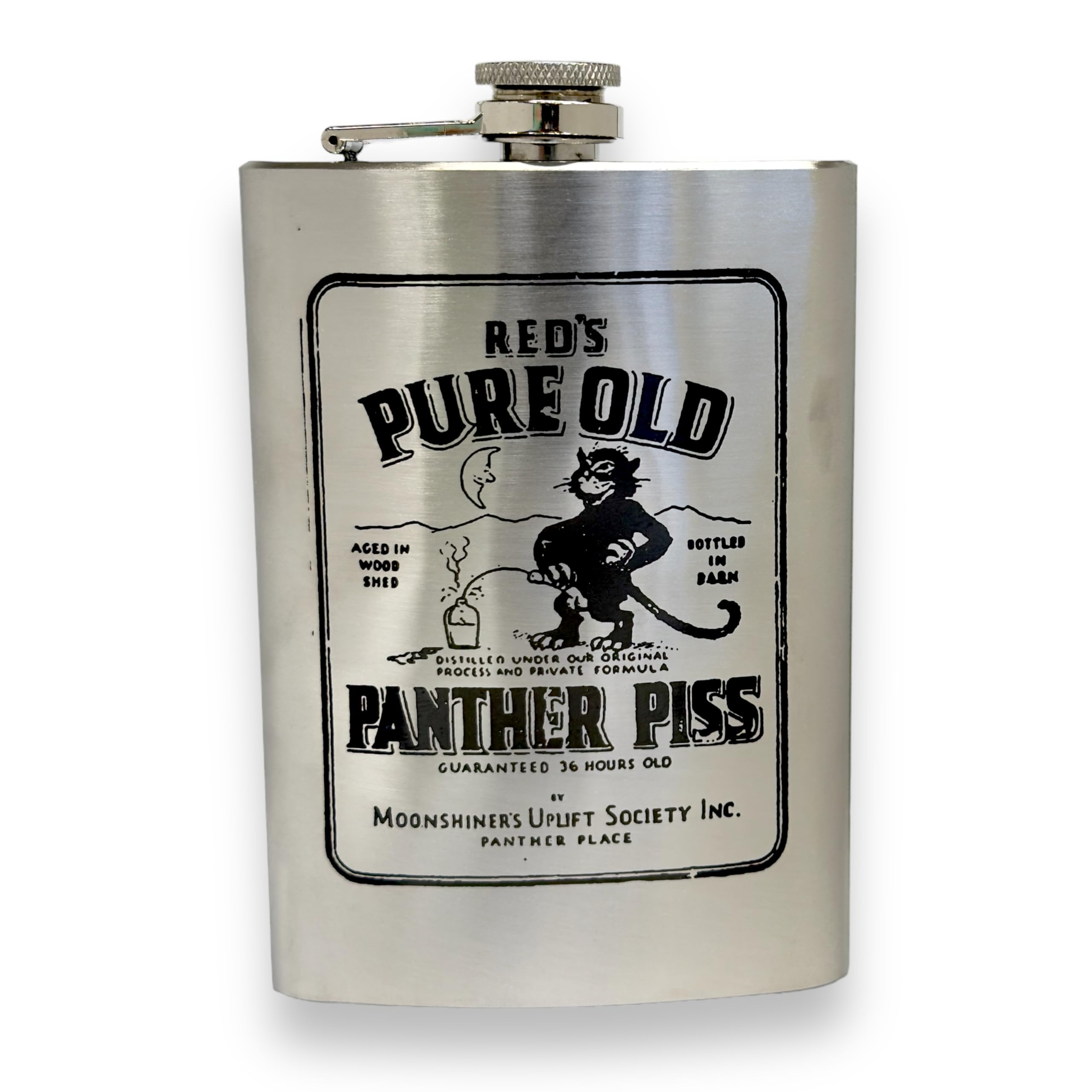 8Oz Panther Piss Flask Laser Engraved