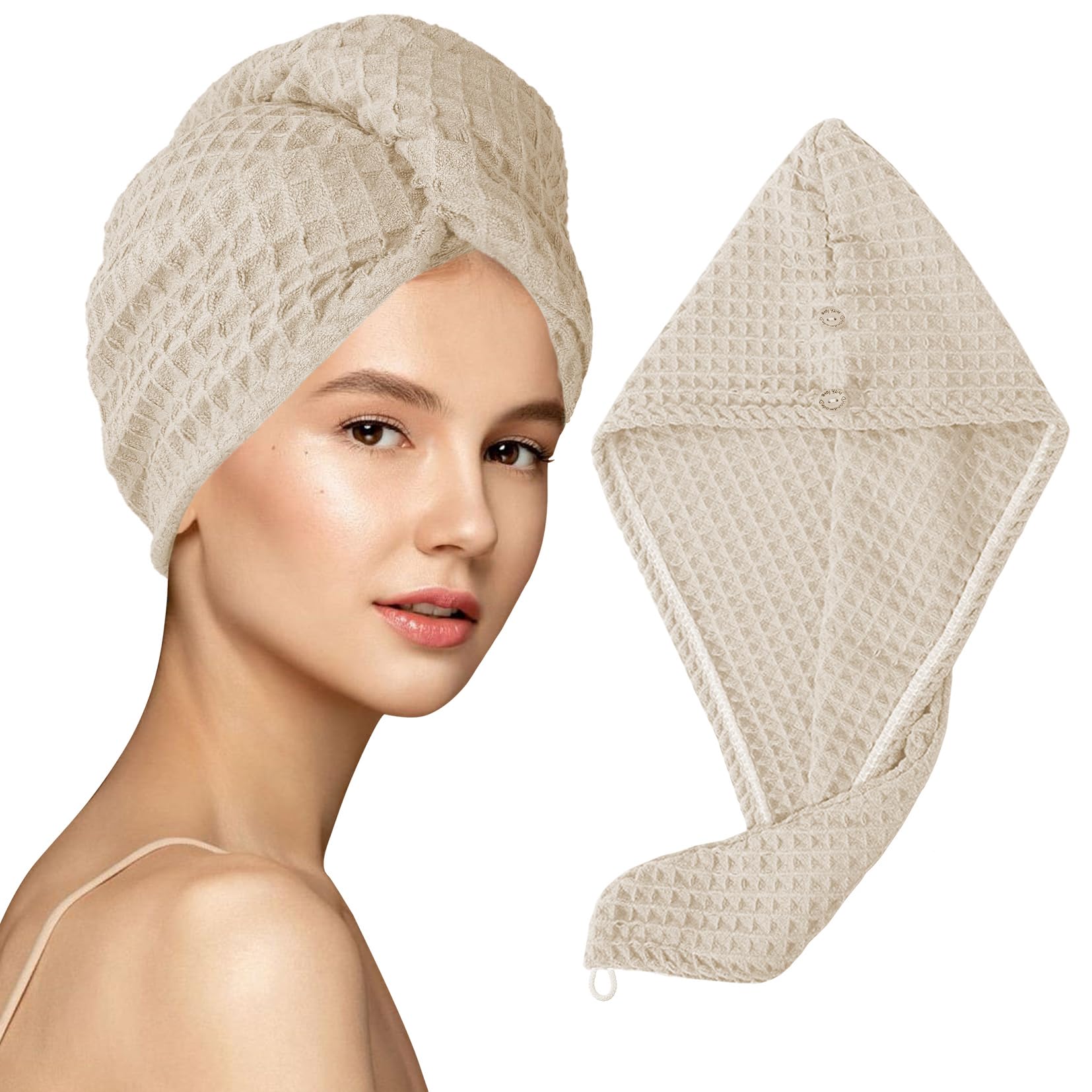 MaopaoBeauty Microfiber Waffle Weave Hair Towel Extra Large 27.5 * 10.5inch Quick Hair Drying Towel Breathable Hair Towel for We