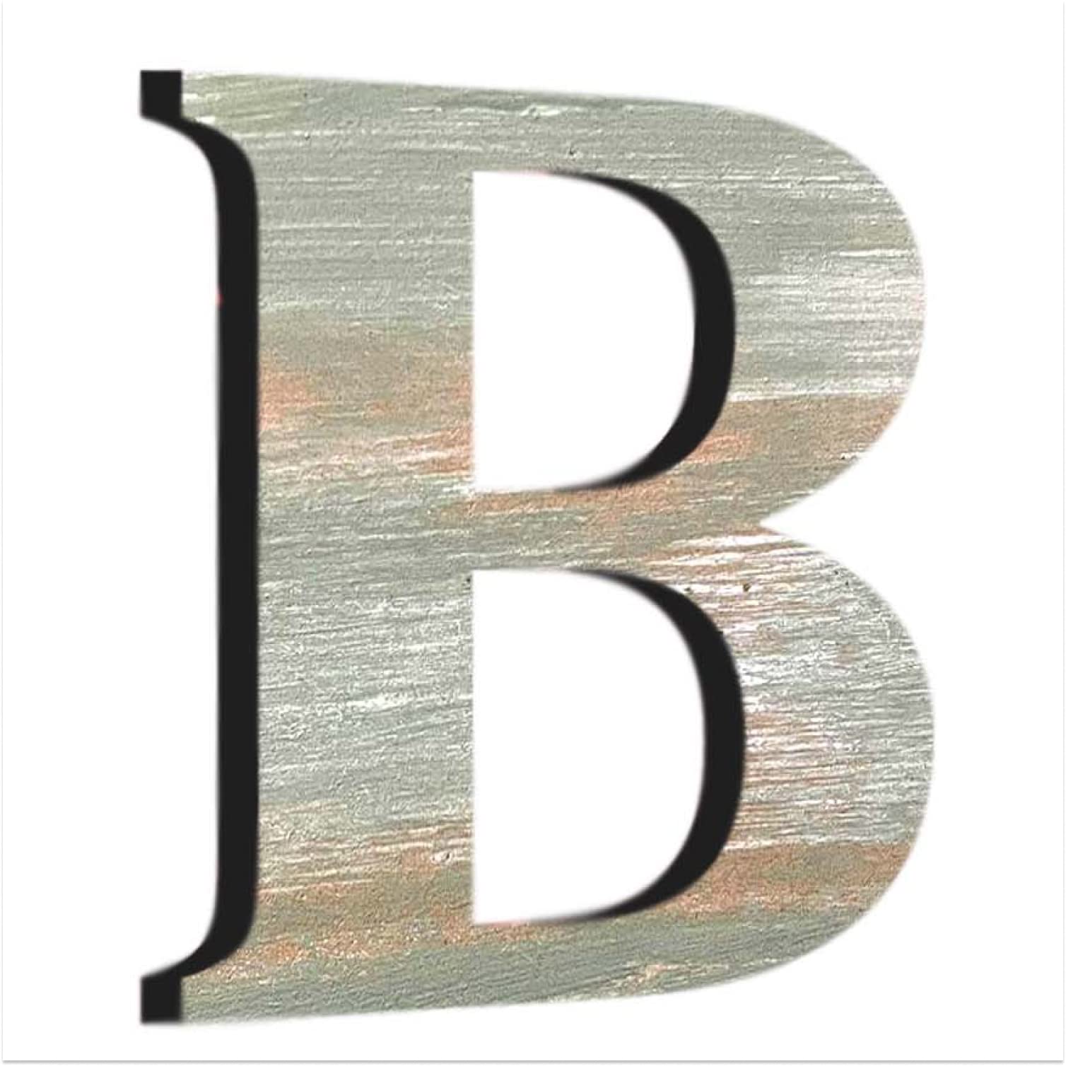 Chalk My Theme Wooden Alphabets and Numbers for Wall Decoration | 9 Inch Large Wooden Letter B in Rustic Green and Grey Color wi
