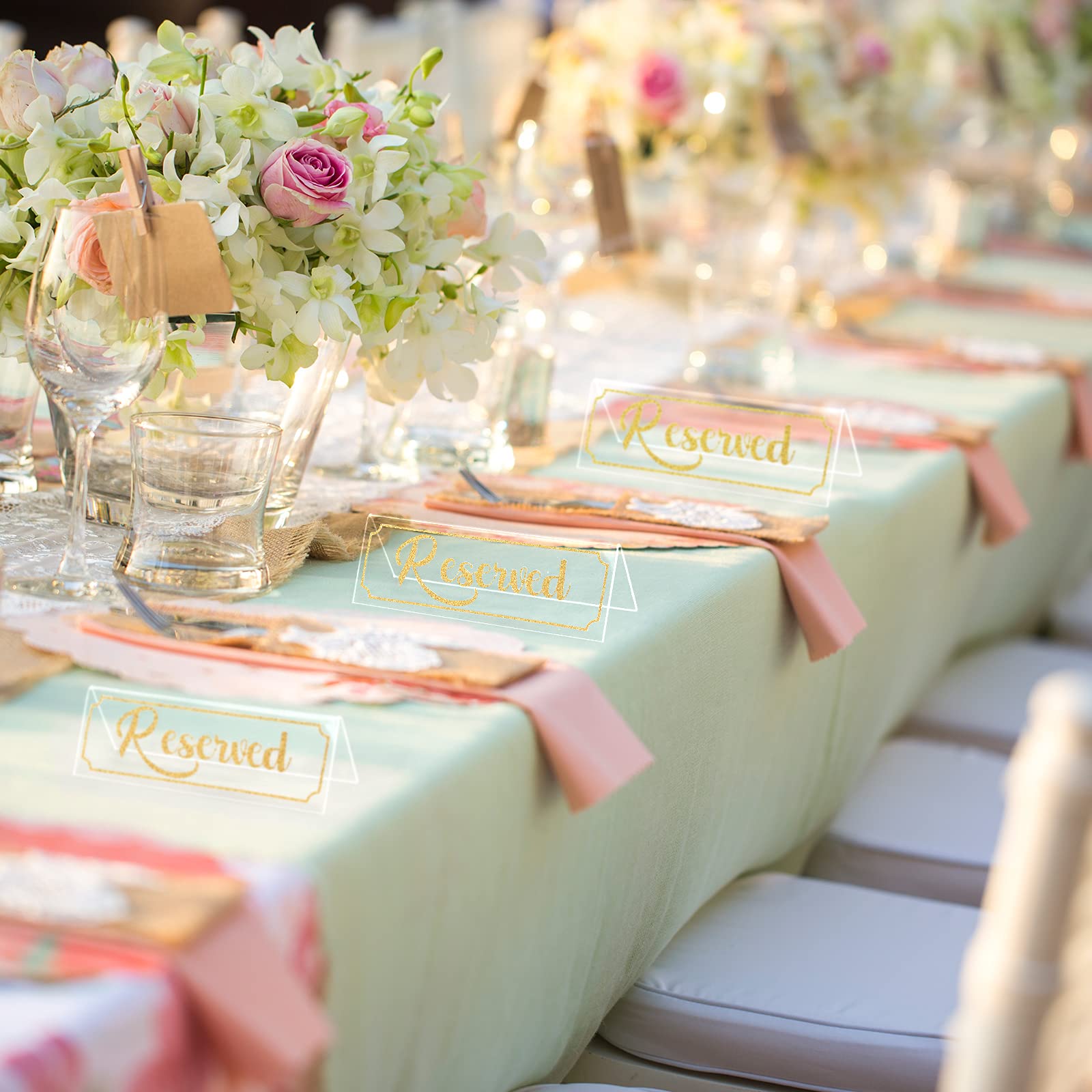 16 Pieces Reserved Sign Acrylic Clear Reserved Table Tent Signs Table Number Holders For Wedding Printed Seating Reservation Res