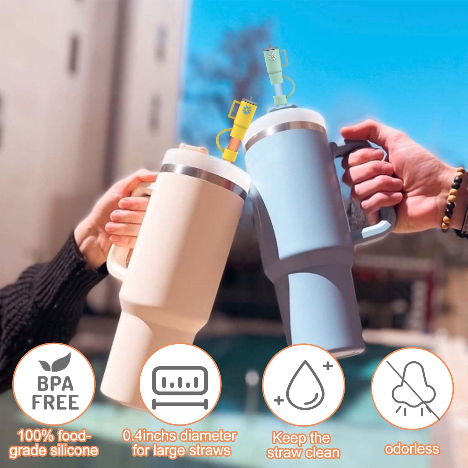 Aiersa 10Pcs Straw Cover Cap For Stanley Cup, Silicone Straw Topper Compatible With Stanley 30&40 Oz Tumbler With Handle