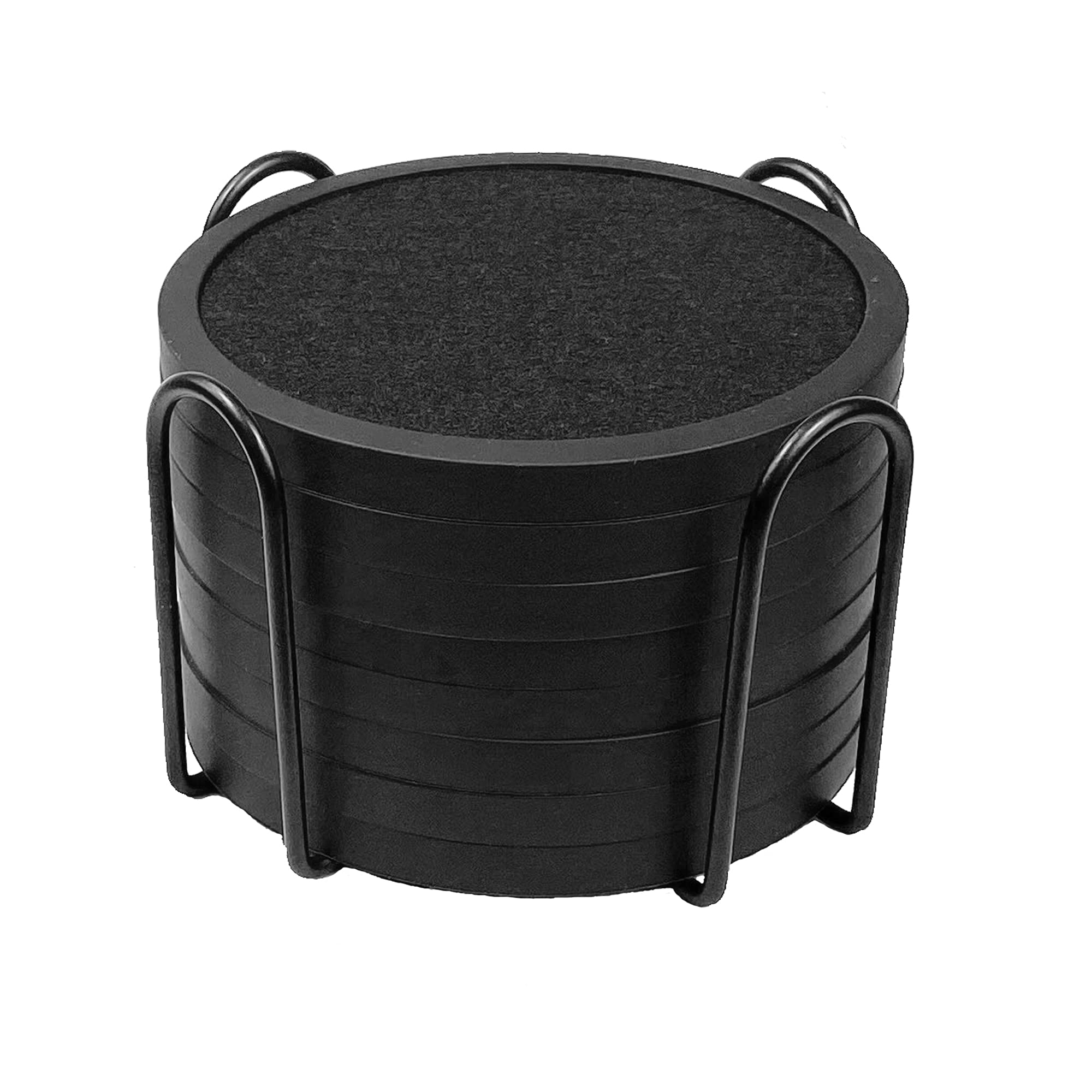 Mecowon Absorbent Coasters For Drinks With Holder, 8 Pieces Silicone Coasters With Soft Felt Insert, Black