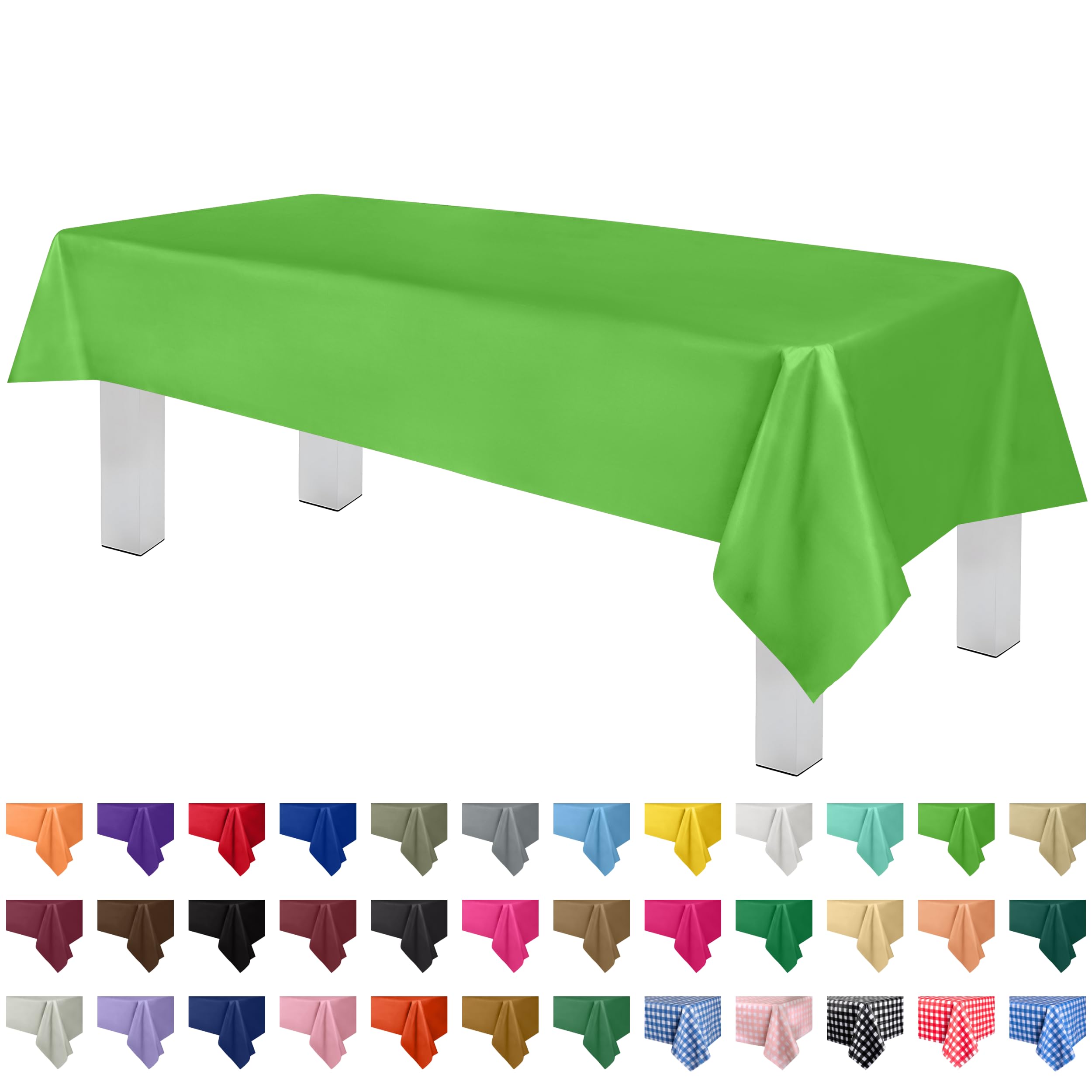 Grandipity Lime Green Plastic Table Cloth Disposable (6 Pk) 54In X 108In Plastic Tablecloths For Rectangle Tables - Premium Part