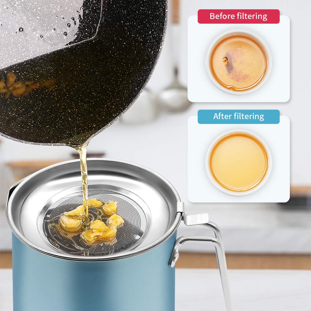 Bacon Grease Container, 2L Stainless Steel Oil Storage Can Container With Strainer, Suitable For Kitchen Cooking Or Frying Oil K