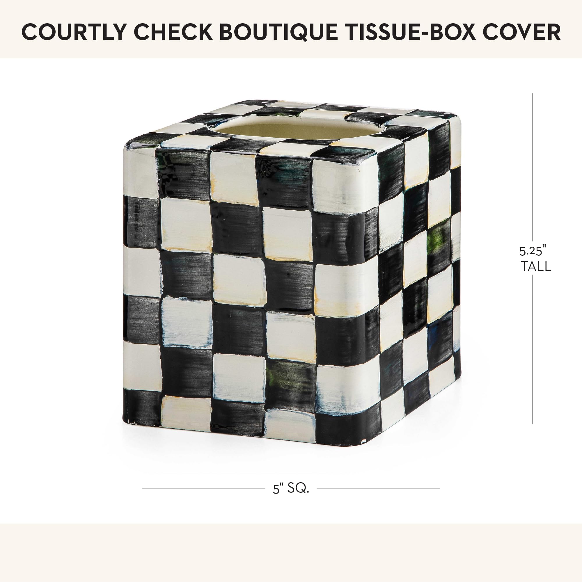Mackenzie-Childs Tissue-Box Cover, Tissue Holder For Home Decor, Black-And-White Courtly Check, Square