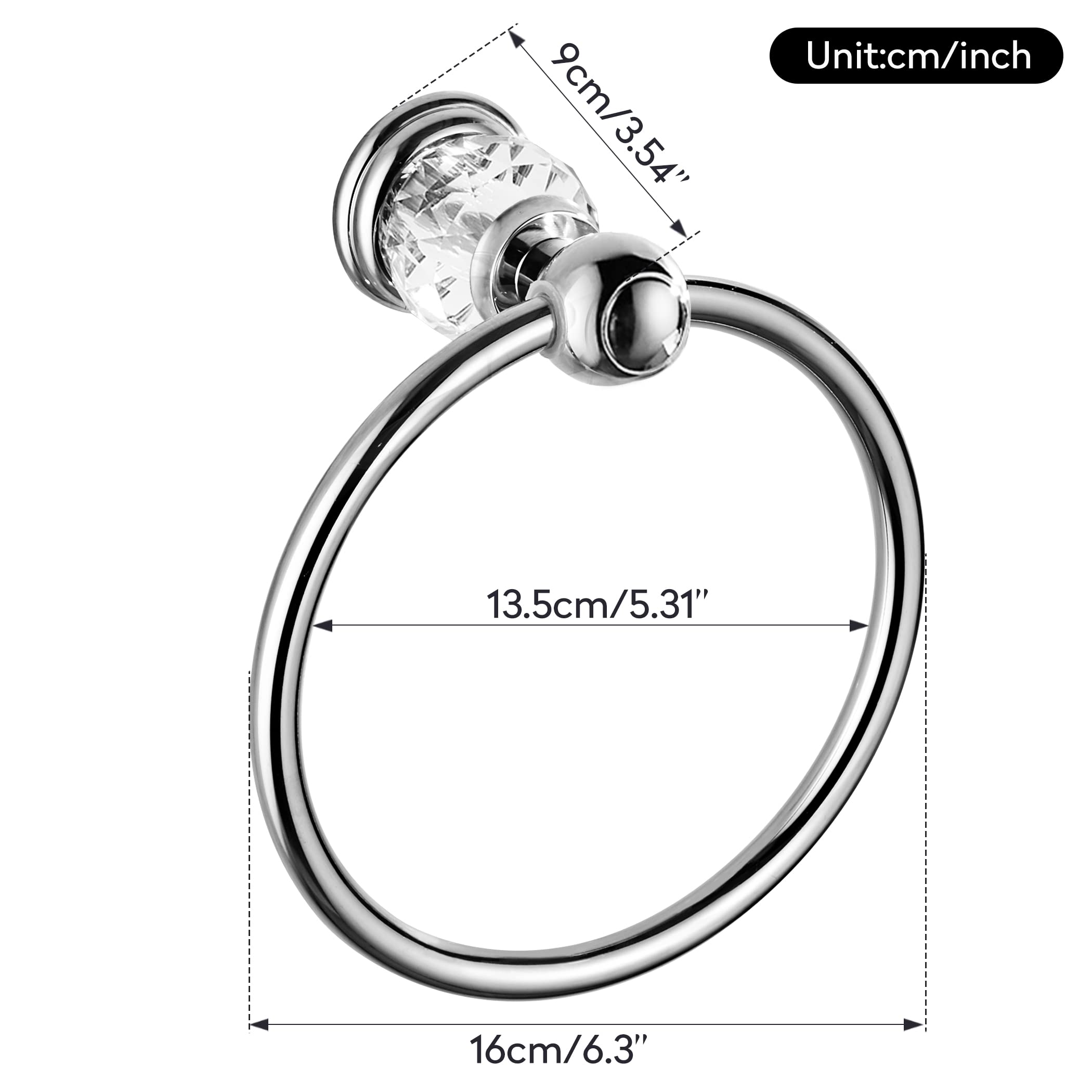 WINCASE Chrome Towel Ring  Bath Hand Towel Holder Crystal  Silver Towel Rack Wall Mounted