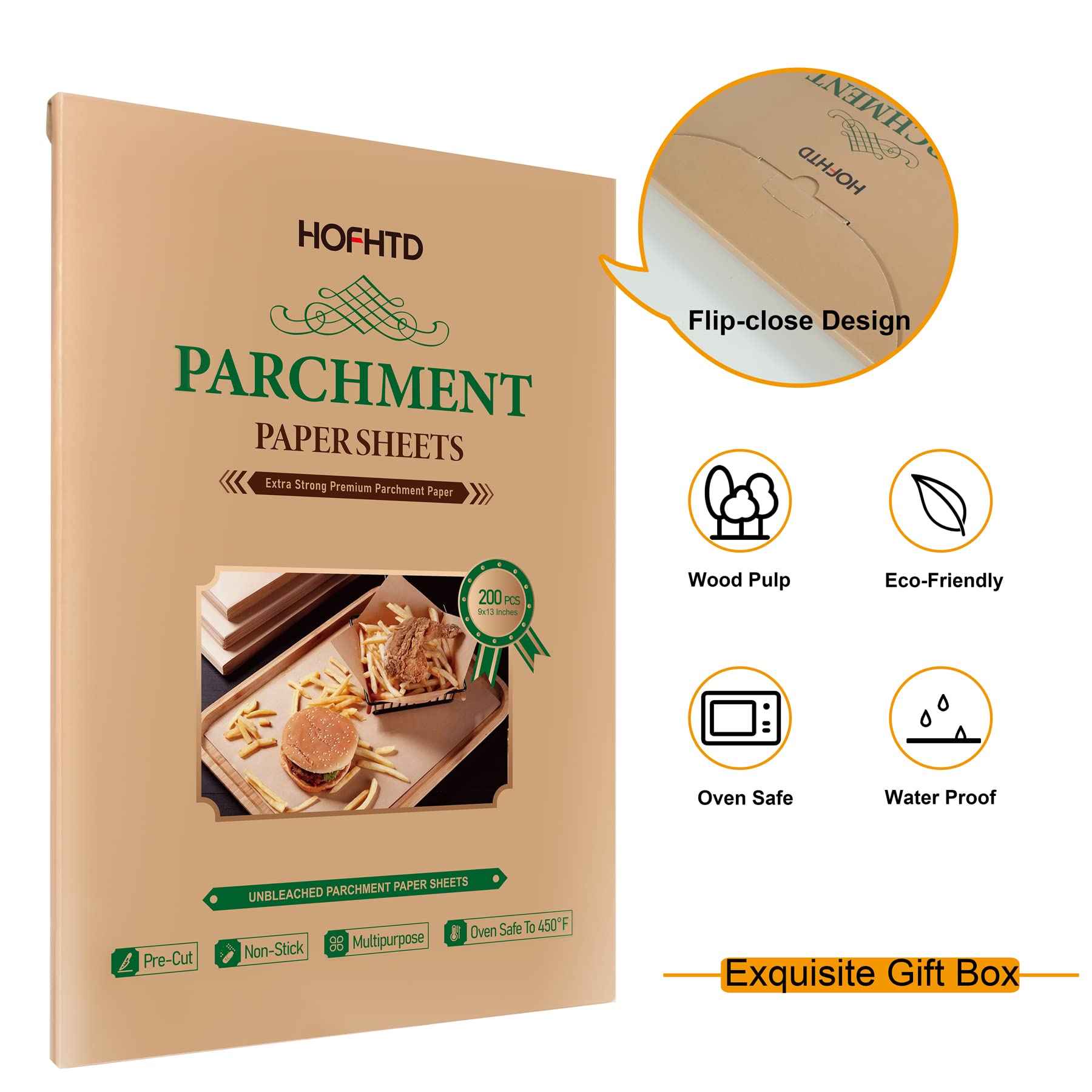 200 Pcs Parchment Paper Sheets 9 X 13 Inches, Precut Parchment Paper For Baking, Air Fryer Disposable Paper Liner, Hofhtd Non-St