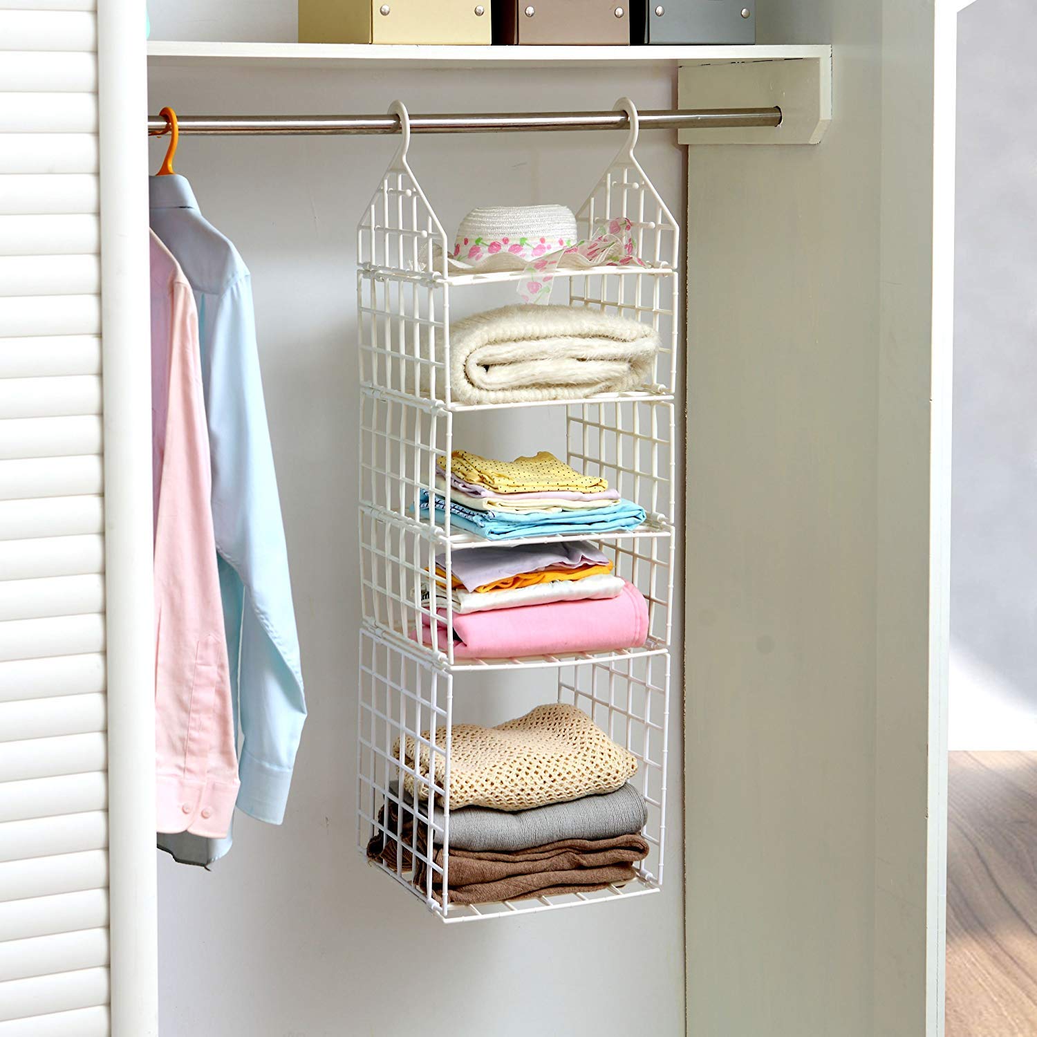 5Layer Folding Clothes Rack Hanging Organizer For Closet, Wardrobe Shelves, Shoes HolderBedroom Storage HolderWardrobe Shelv