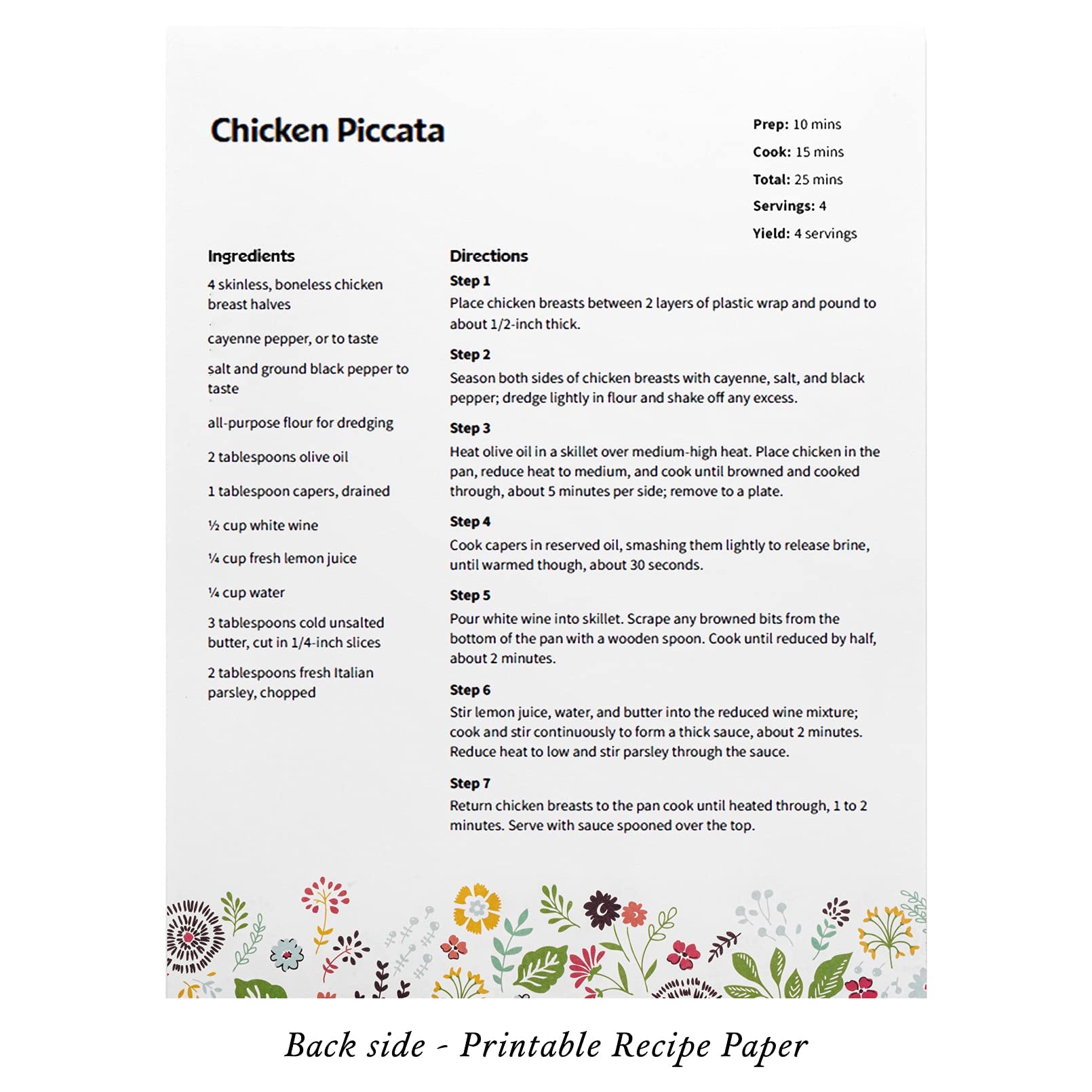 Recipe Binder Protective Sleeves and Printed Paper 8.5'' x 11'' Expansion Pack (Pinwheel Floral)