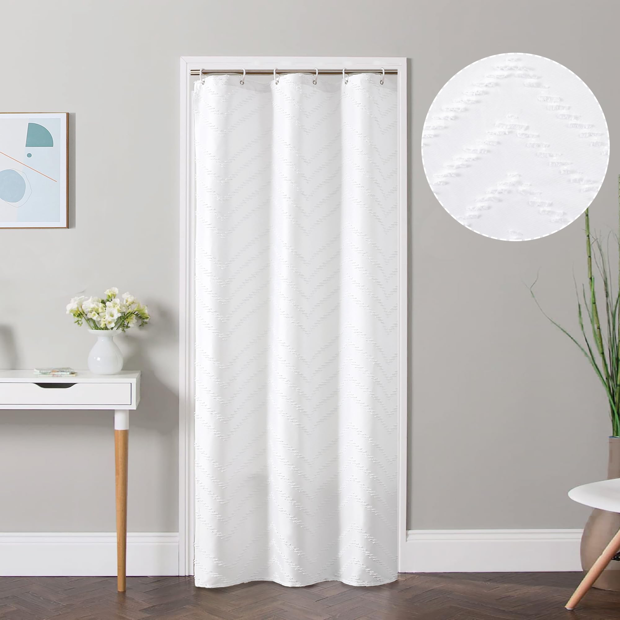 Chyhomenyc Chevron Small Stall White Boho Shower Curtain 36X72 Inches, Fabric Shower Curtain Modern Chic Textured Tufted Chevron