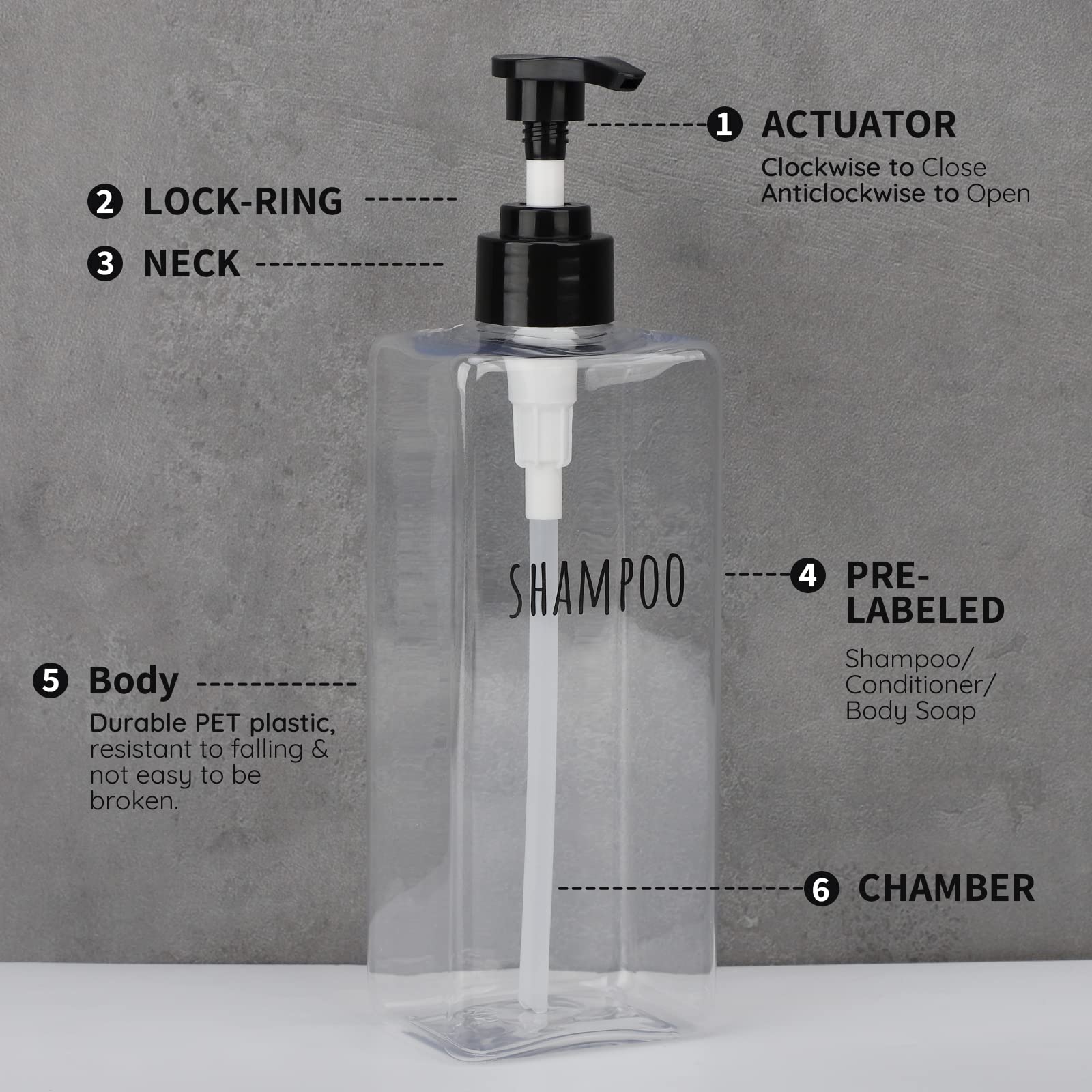 Segbeauty Clear Shampoo Bottles - 3pcs Refillable Plastic Dispenser Pump, 16.9oz (500ml), Ideal for Shampoo, Conditioner, Body Soap