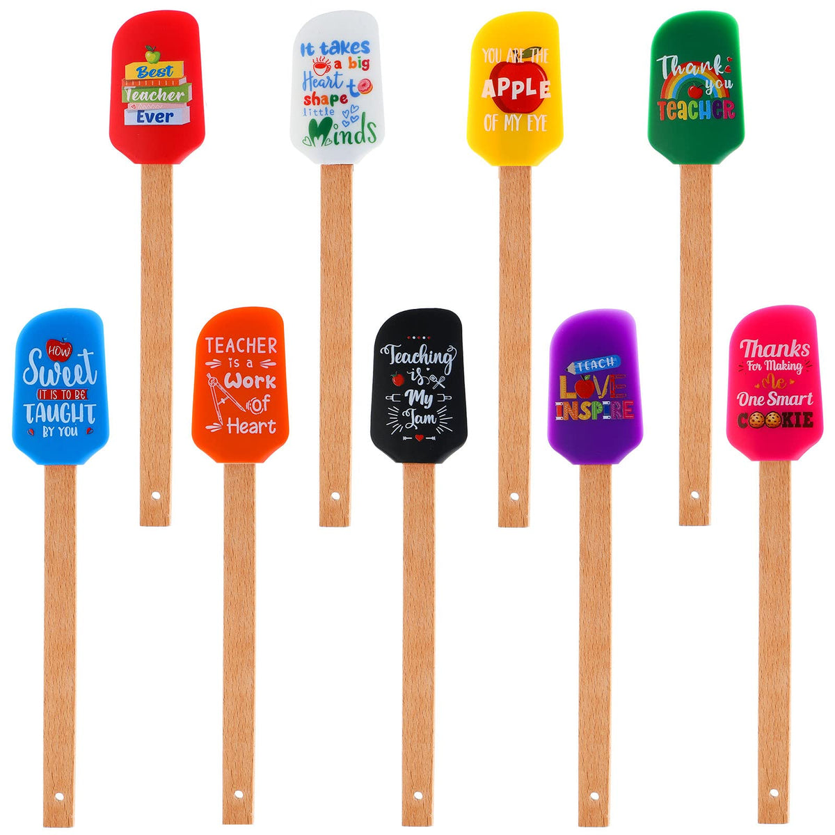 Nuogo 9 Pcs Teacher Appreciation Spatula Bulk Thank You Teacher Gifts Kitchen Funny Silicone Wooden Handle Spatula For Cooking B