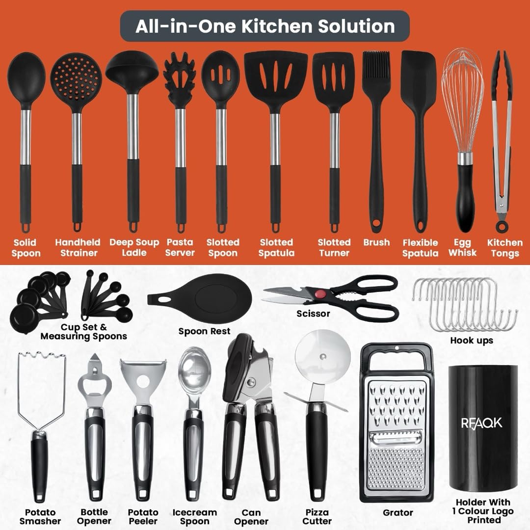 40Pcs Silicone Cooking Utensils Set 446? Heat Resistance, Rfaqk Bpa Free Kitchen Utensils Set For Nonstick Cookware, Gadgets Inc