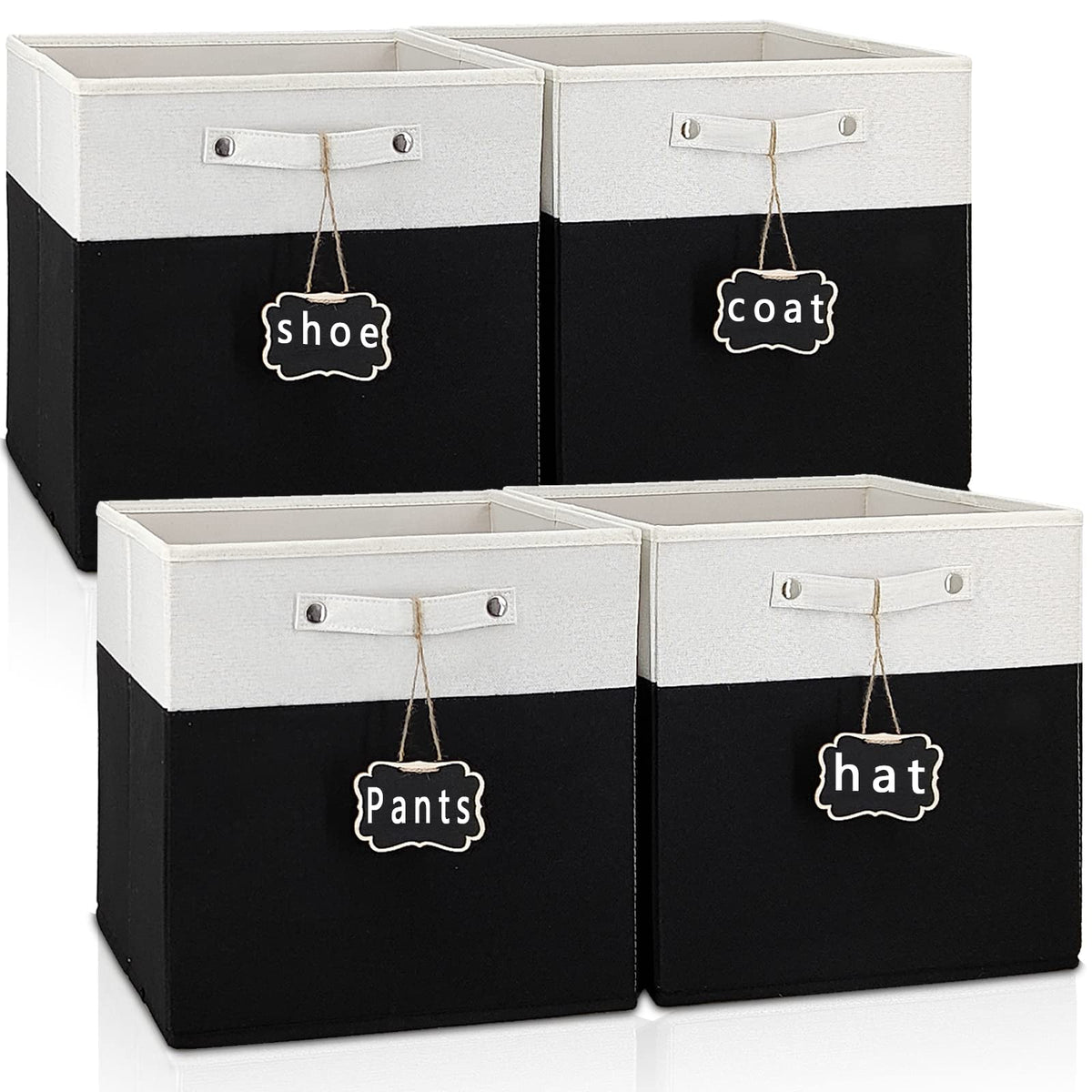 12 Inch Storage Bins,Set Of 4 Collapsible Fabric Storage Cubes With Labels,Linen Cube Storage Organizer Bins Kallax Storage Cube