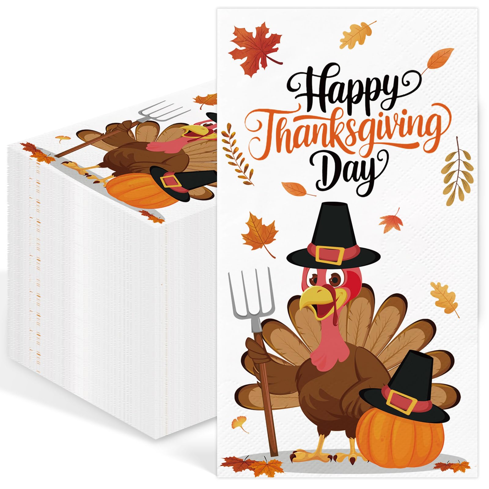 IANFEPH 100 Pcs Fall Thanksgiving Napkins 3 Ply Disposable Bathroom Guest Paper Towels Turkey Pumpkin Decorative Dinner Napkins 