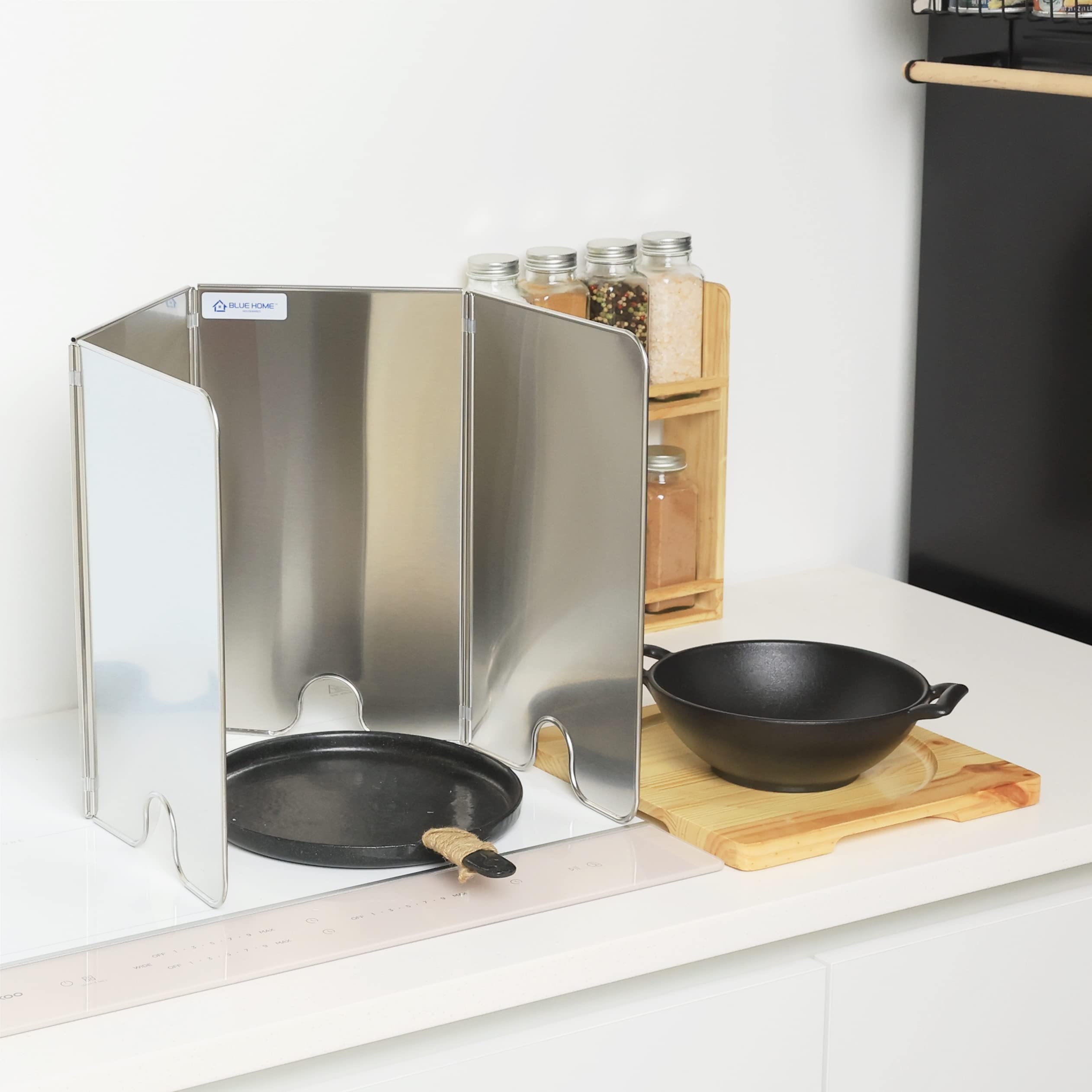 Splatter Guard For Cooking - Grease Splatter Screen - 4 Sided Splatter Guard Compact Type - Stainless Steel - Unfold 33.26 In X