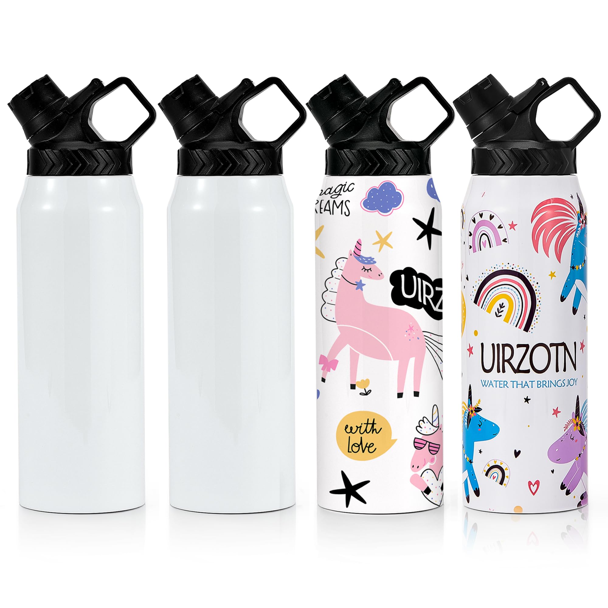 UIRZOTN 4 Pack 32 OZ Sublimation Water Bottle Blanks in Bulk, Stainless Steel Insulated Sports Tumbler Cups with Polymer Coating