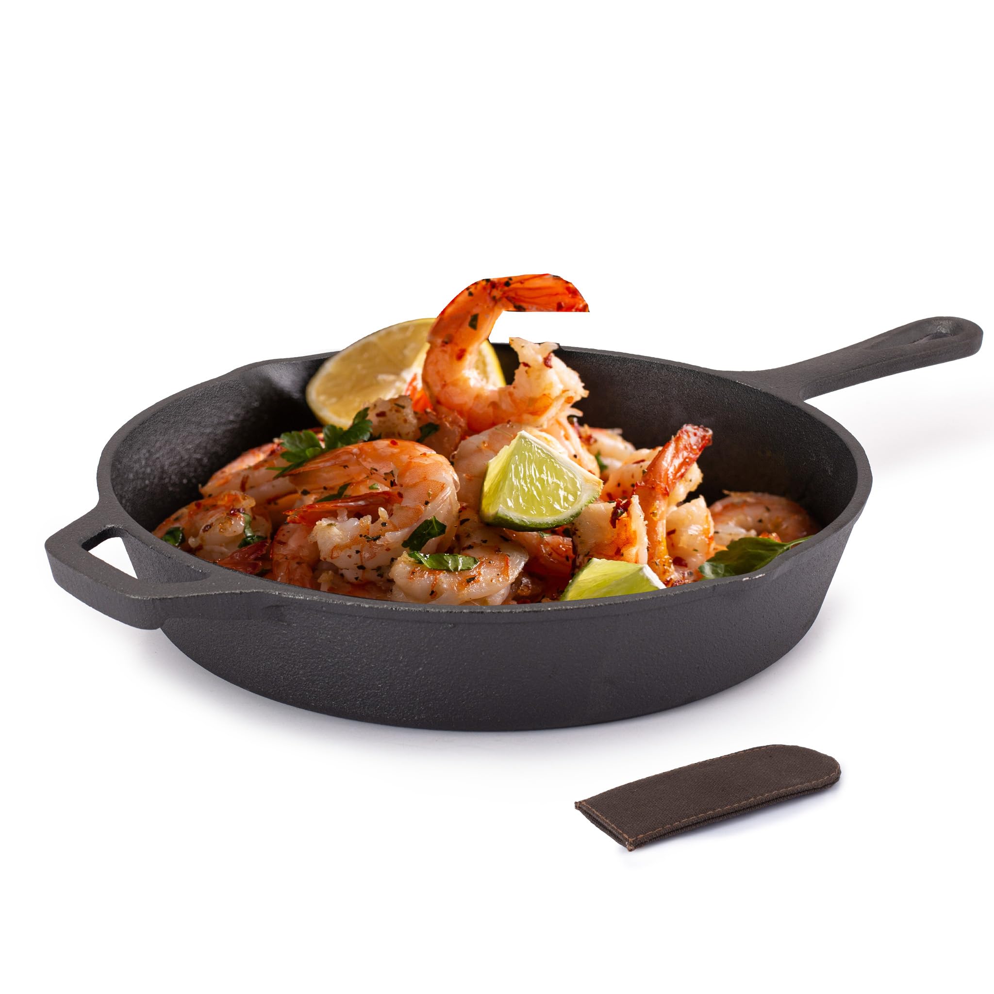 Agaro Royal Pre Seasoned Cast Iron Deep Round Fry Pan, 26Cm Diameter, 1.8L, No Chemical Coating, Rigid Handles, Fast Heating, He