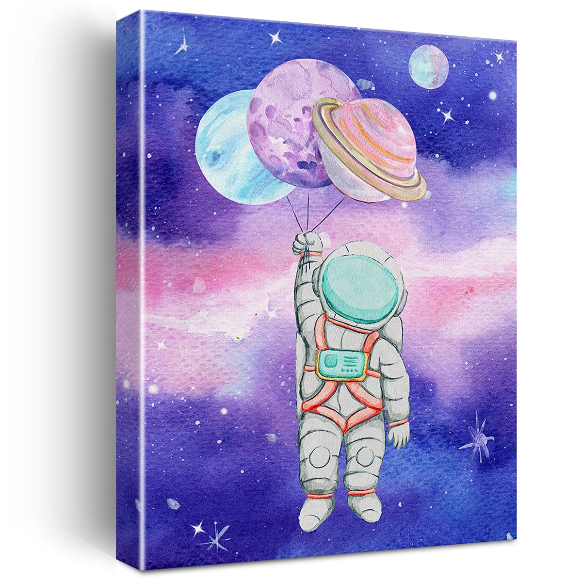 Outer Space Canvas Wall Art Watercolor Planet Astronaut Canvas Painting Prints For Home Kids Bedroom Nursery Wall Decor Framed S