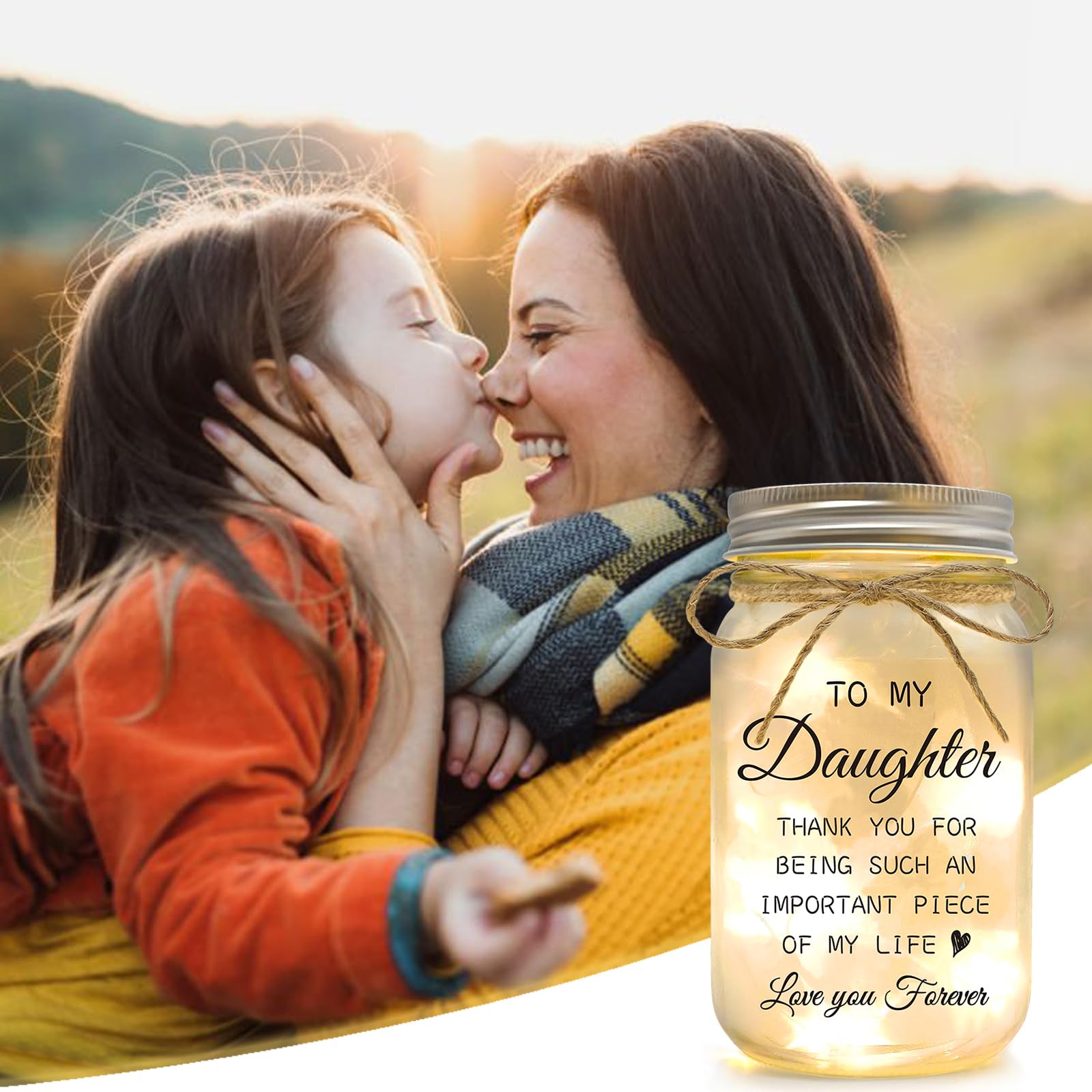 YOISTREVISK Daughter Gift from Mom - Mason Jar with Warm Lights, Daughter Gifts for Mothers Day, Idea Daughters Birthday Gifts f