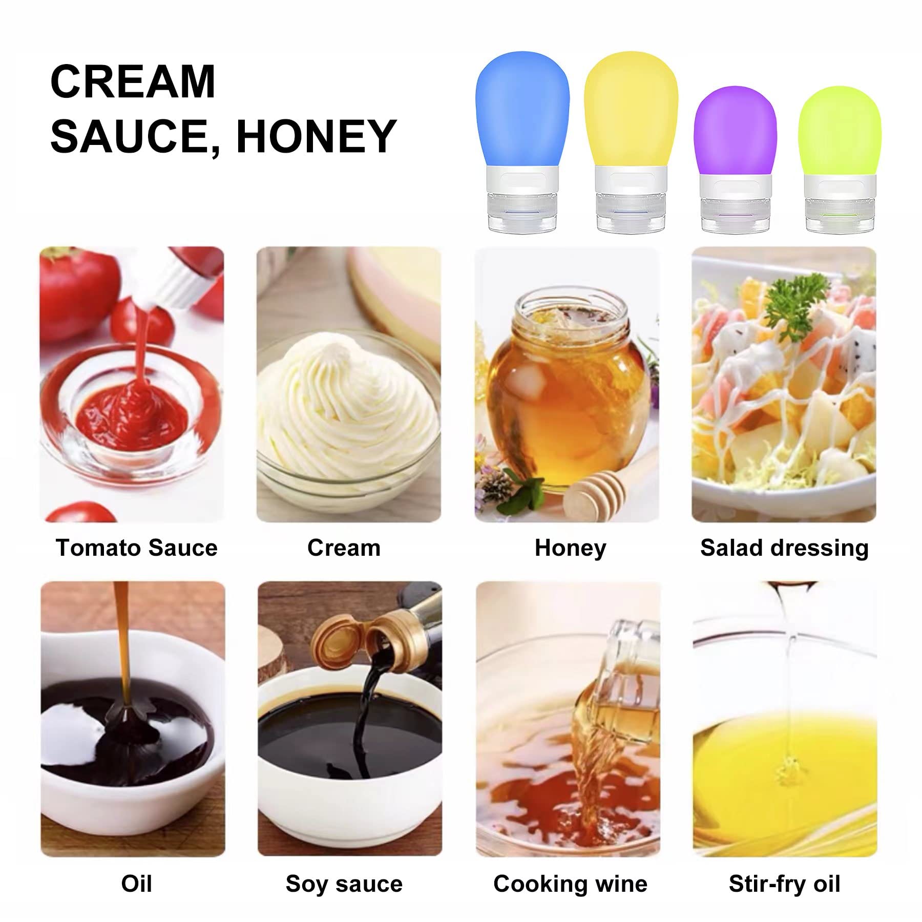 Aicmei 4-Pack Squeeze Salad Dressing Bottles, Leak Proof Food Storage Sauce Bottles Sauce Bottles, Portable Small Salad Dressing