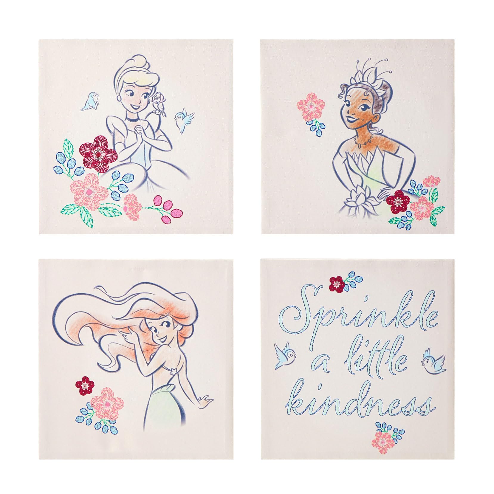 Idea Nuova Disney Princess 4 Pack Square Canvas Wall Art Set, 11''X11'' Each