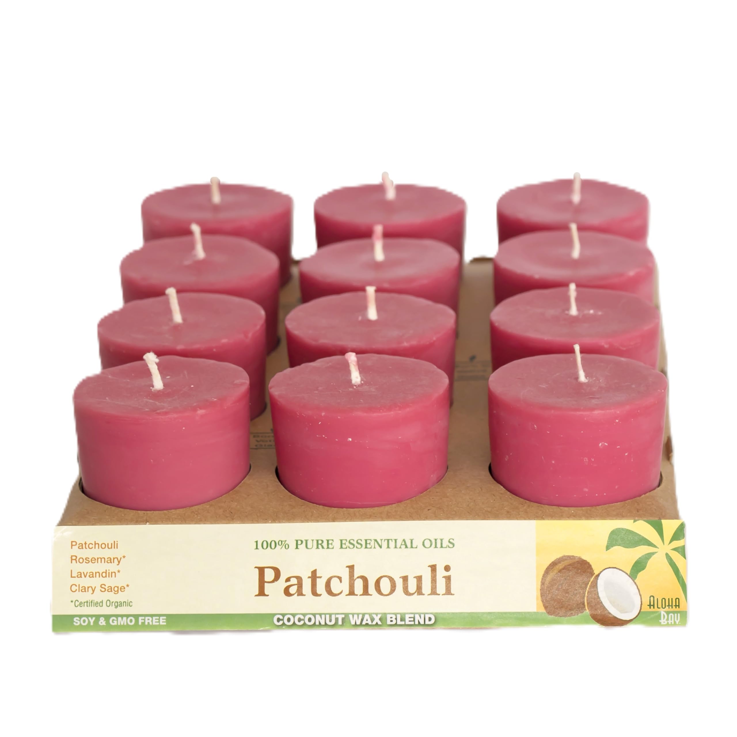 Aloha Bay Candle Votive Essential Oil, Patchouli, 12 Count