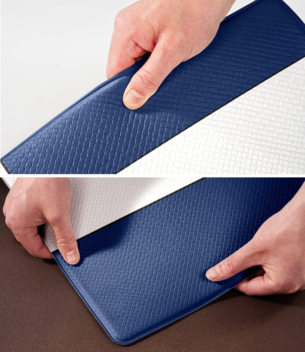 FNLNDO Blue Black Grey White Kitchen Rugs and Mats Set of 2 Modern Abstract Art Cushioned Anti Fatigue Kitchen Rugs Set Geometric Non-Skid Washable Kitchen Mats for Kitchen Sink Laundry