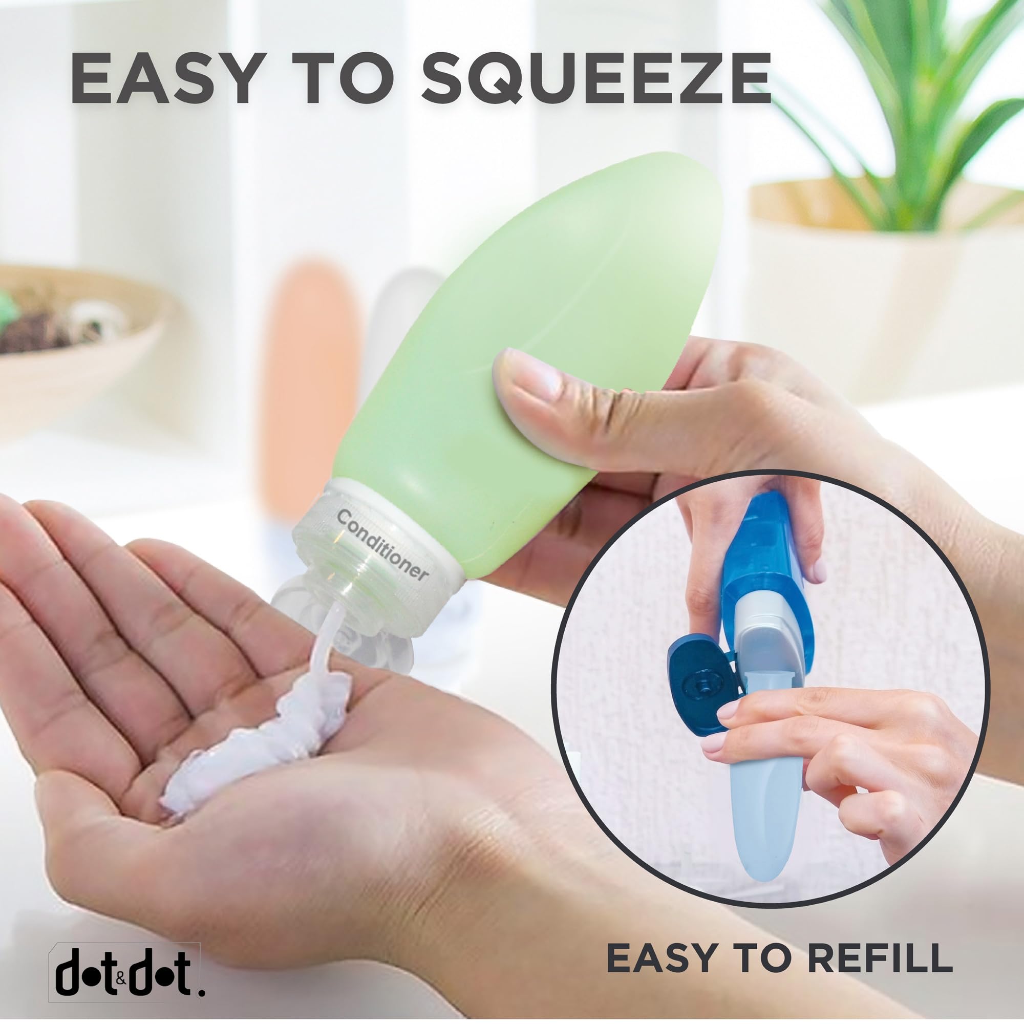 Dot&Dot Leak Proof Travel Bottles For Toiletries - Tsa Approved Travel Shampoo Bottles - 3Oz Travel Shampoo And Conditioner Bott
