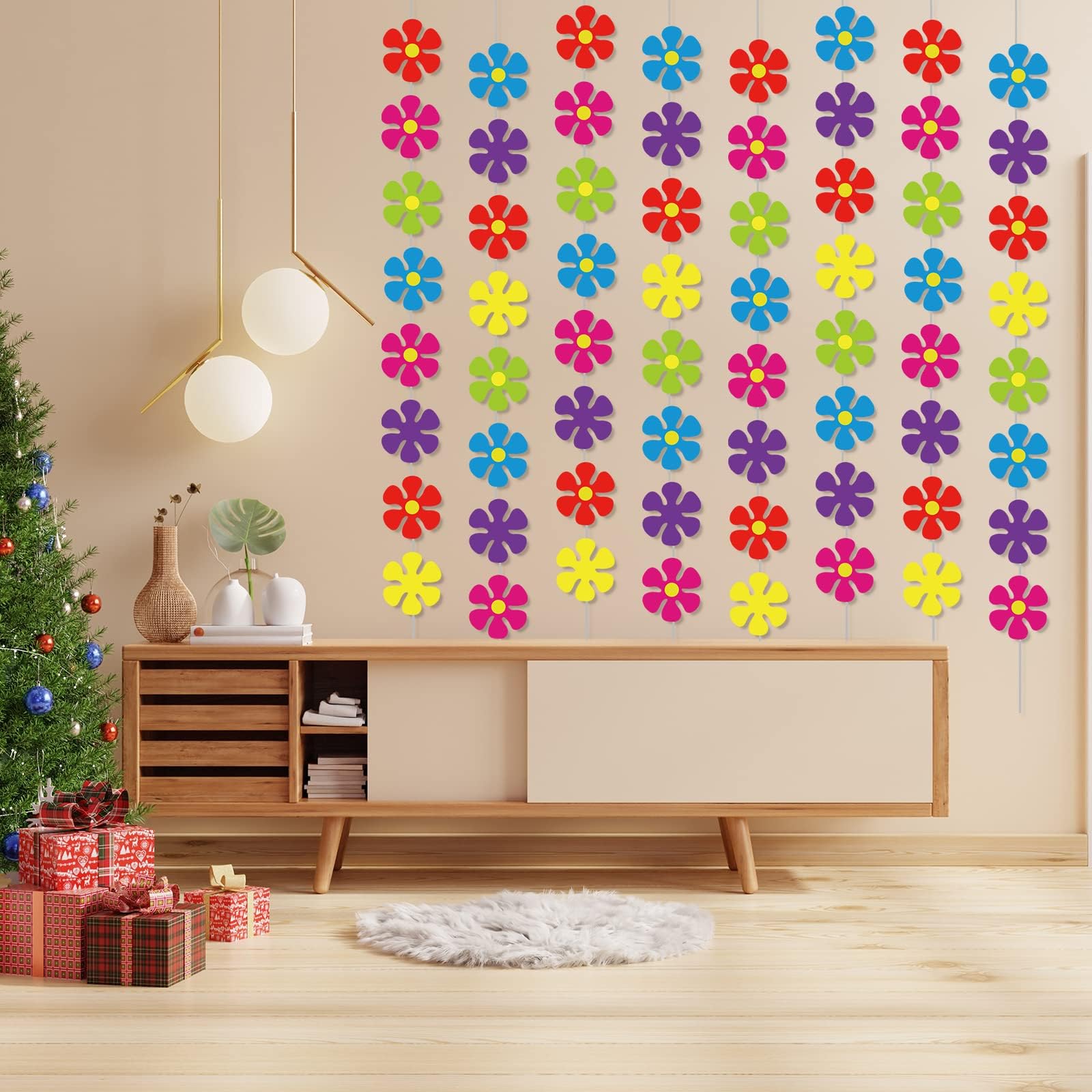 12 Packs Flower Paper Garland Kit Decorations Spring Flower Paper Cutouts 60 'S Hippie Party Banners Groovy Hippie Hanging Swirl