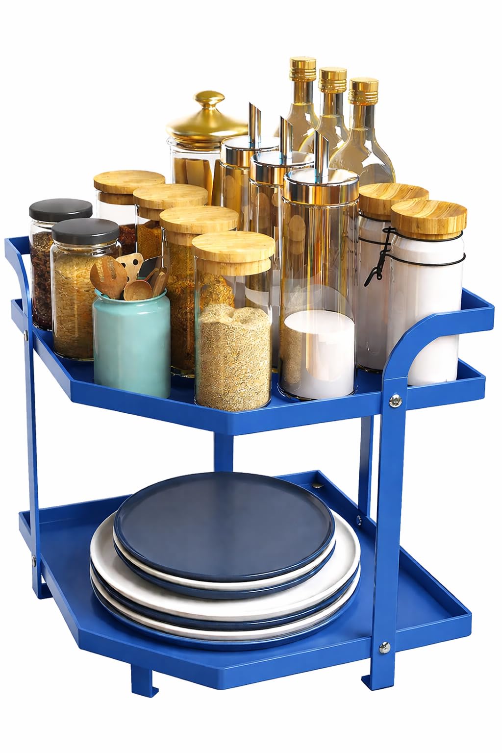 Ogfc 59519 Decorative Alloy Steel TwoTier Corner Shelf Kitchen Counter Rack  Cabinet Pantry Organizer, Plate Shelf, Spice Rack