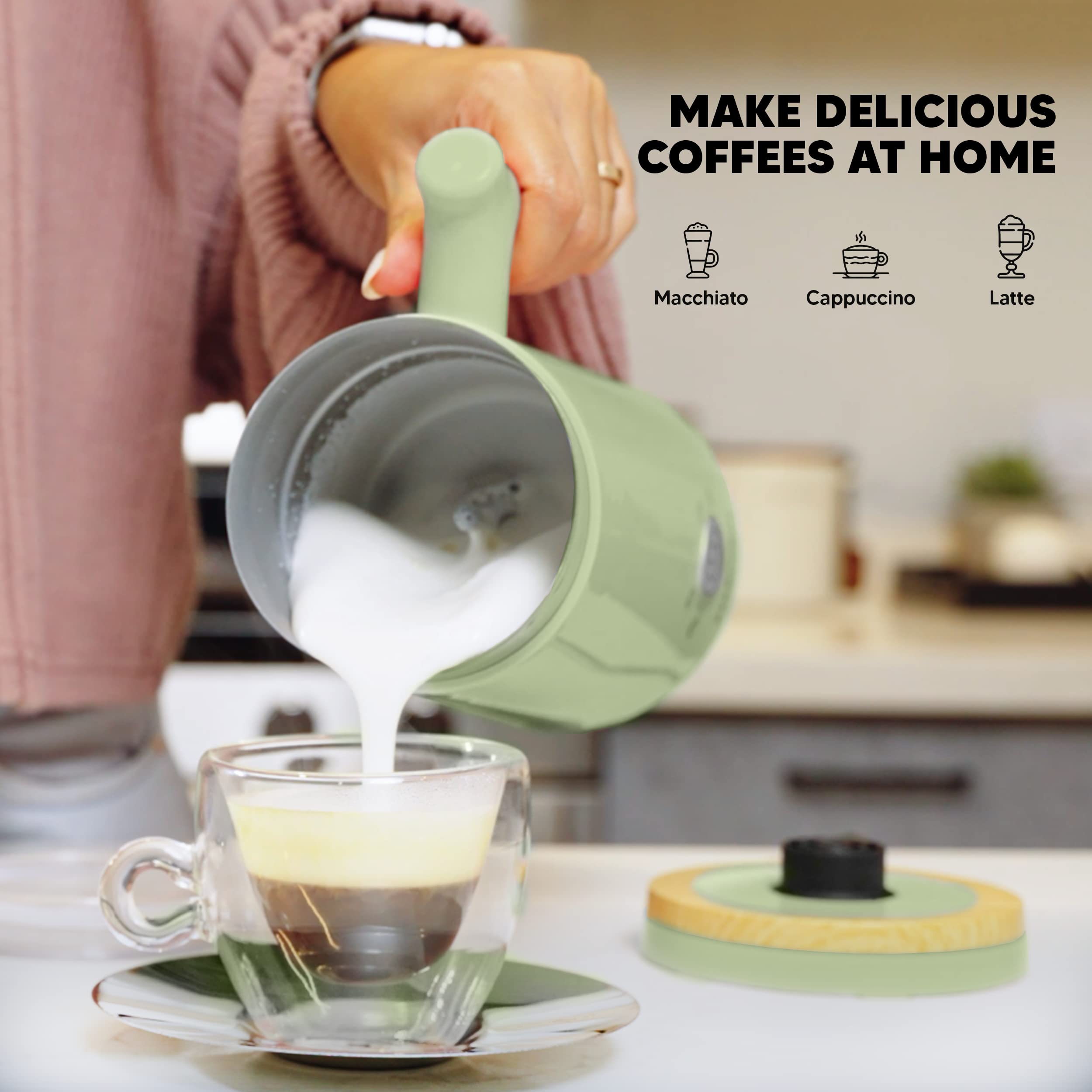 Starument Electric Milk Steamer & Frother - Automatic Foamer & Heater For Coffee Drinks - 4 Settings For Cold, Airy, Dense Foam