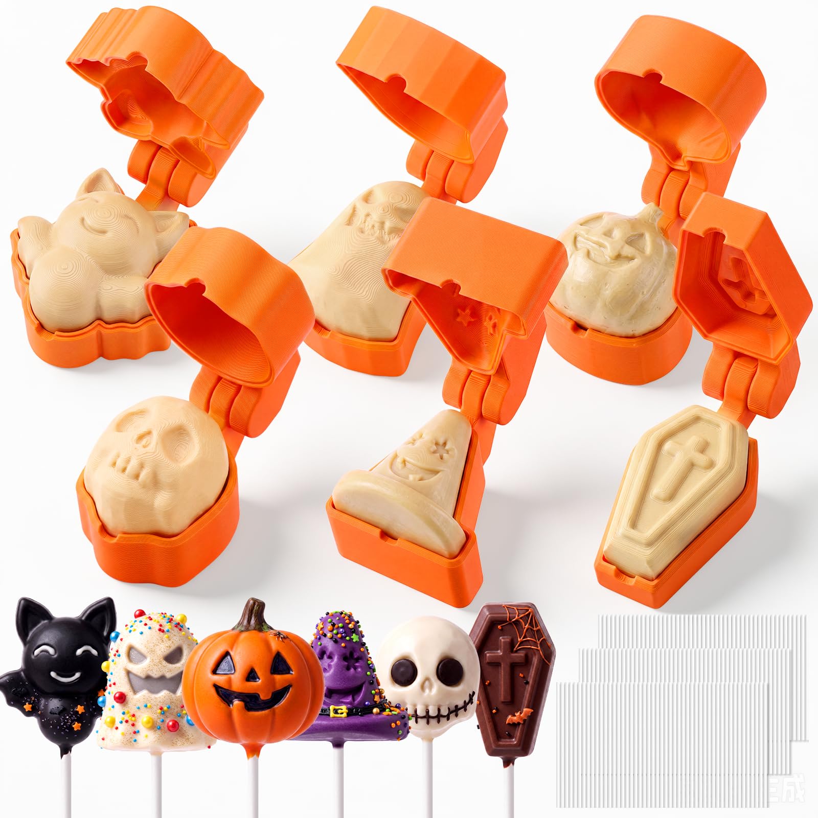 Yiyiring 6 Pcs Halloween Cake Pop Mold with 200 Sticks Halloween
