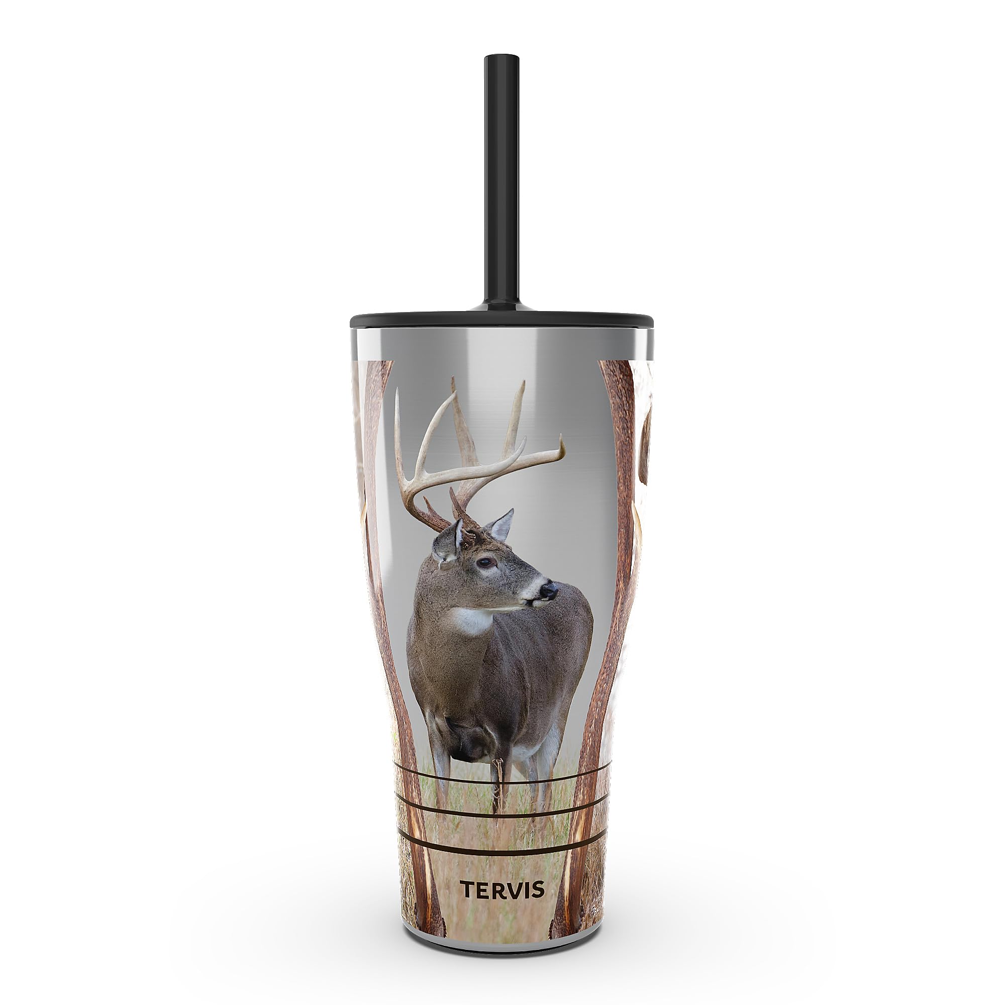 Tervis Traveler Deer Trio Triple Walled Insulated Tumbler Travel Cup Keeps Drinks Cold & Hot, 30oz with Straw Lid, Stainless Ste