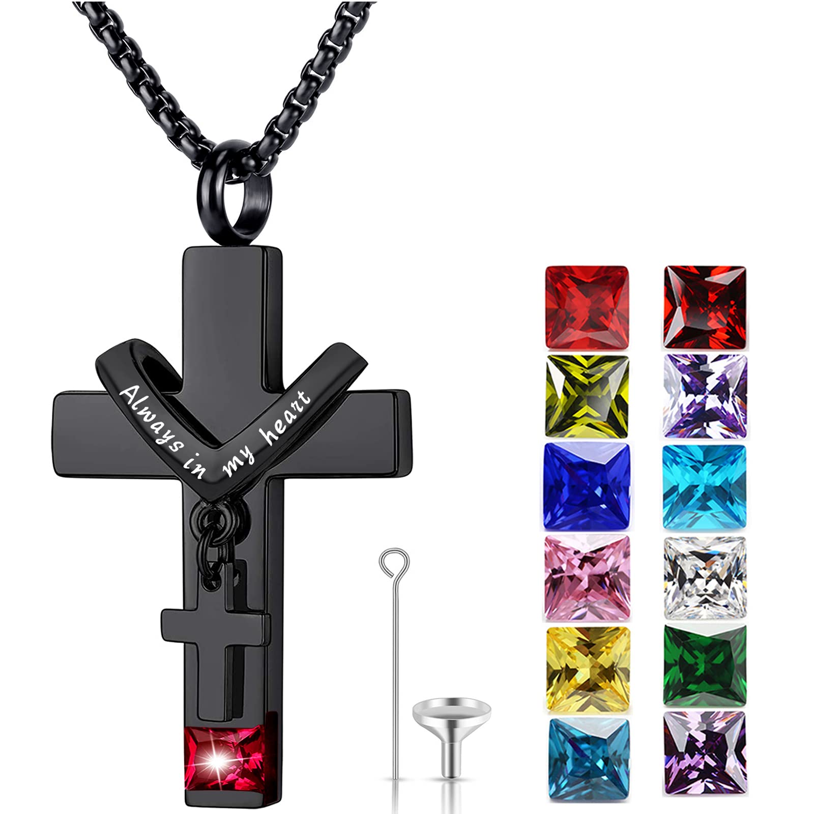 YOUFENG January Birthstones Urn Necklaces for Ashes Cross Cremation Pendant Urns for Human Ashes Memorial Keepsake Locket Jewelr