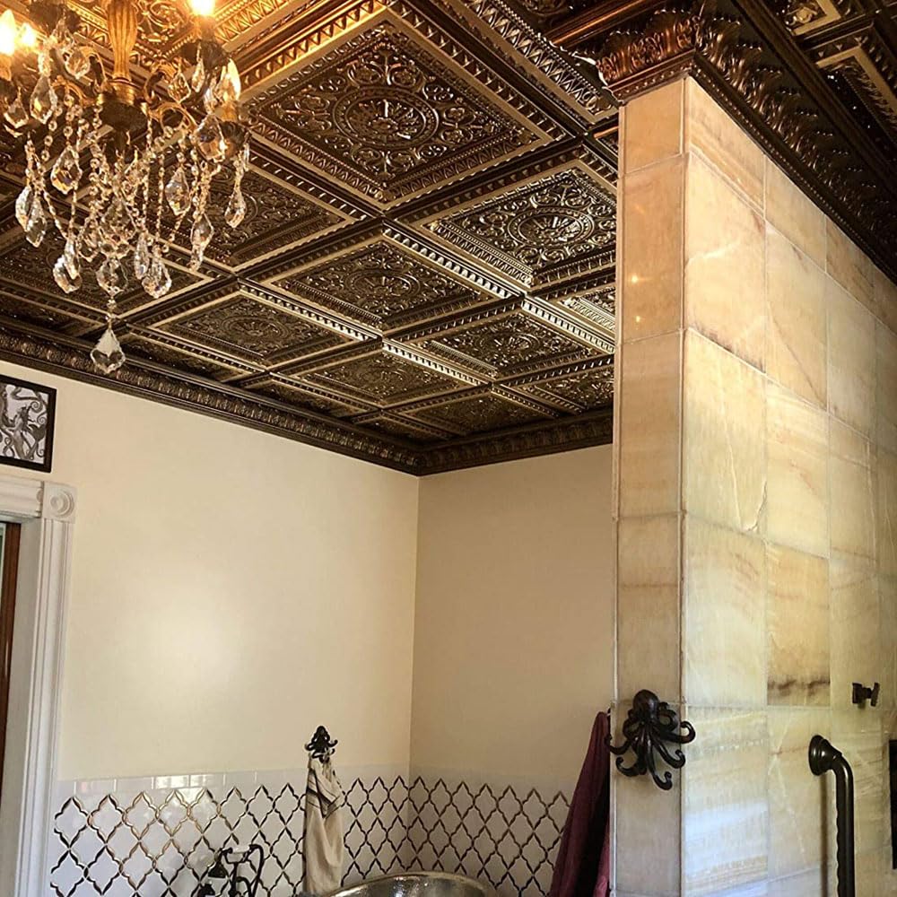 From Plain To Beautiful In Hours 223 La Scala PVC 2  x 2  Glue-up or Lay-in Ceiling Tile (Covers / 300 sq.ft), Medieval Blue,75